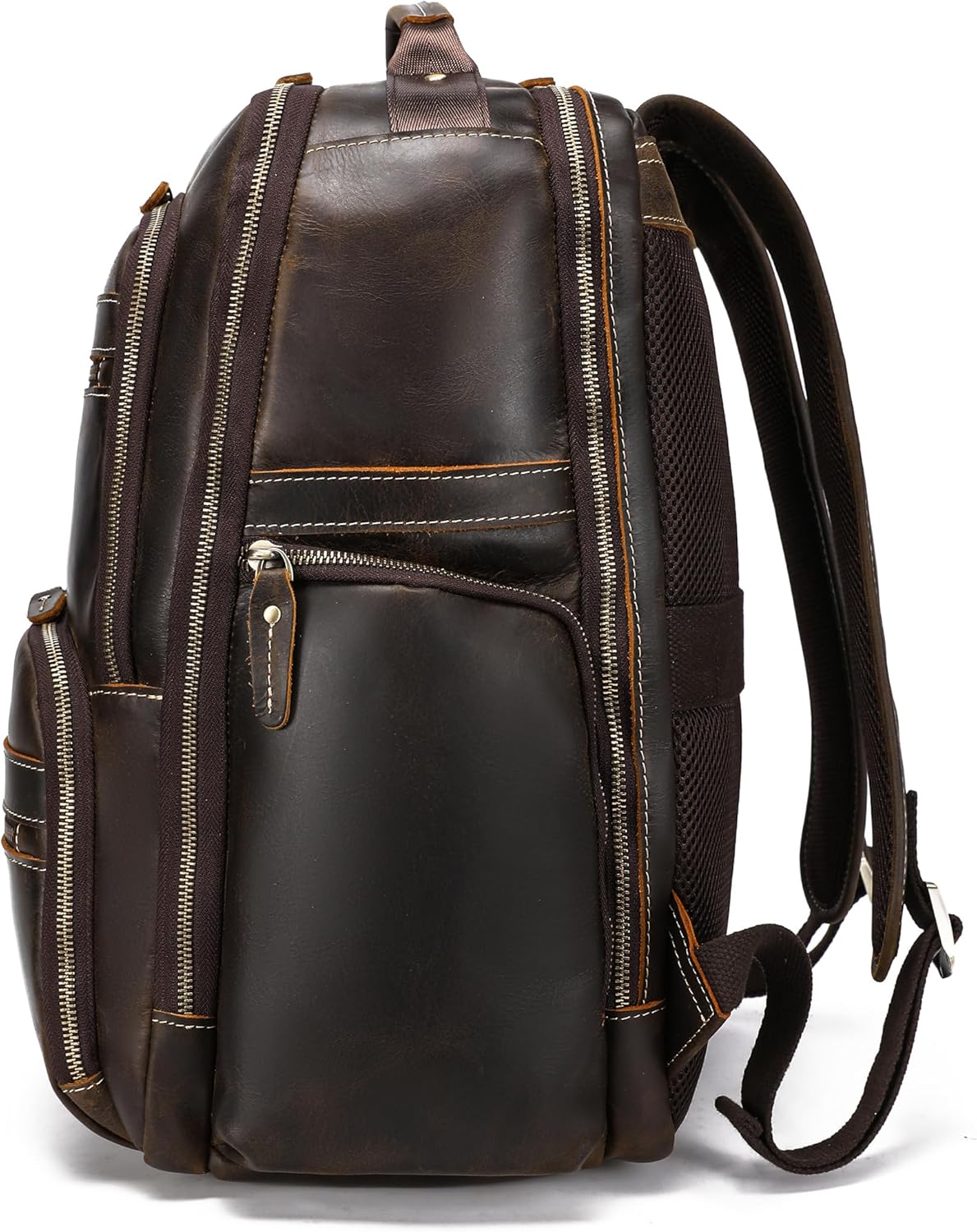 LANNSYNE Vintage Mens Full Grain Leather Backpack Fits 17.3 Inch Laptop, Large Casual Rucksack Shoulder Bag For Travel/Camping/Hiking-Brown - Image 8