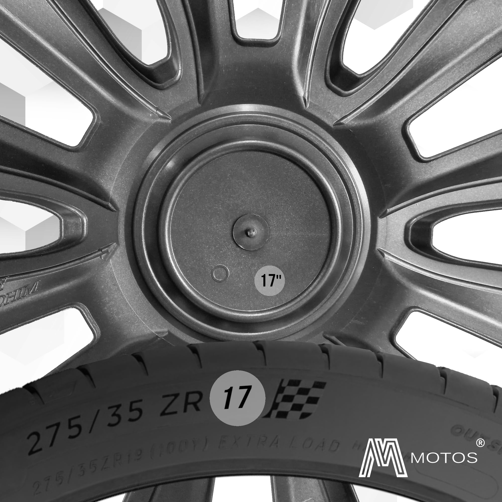 M MOTOS Zestaw 4 kołpaków 17 Cal - Śmiej się z zadrapań dzięki tym elastycznym, lekkim kołpakom 17 Cala. Łatwa instalacja, bez użycia narzędzi, ochrona przed blaknięciem!