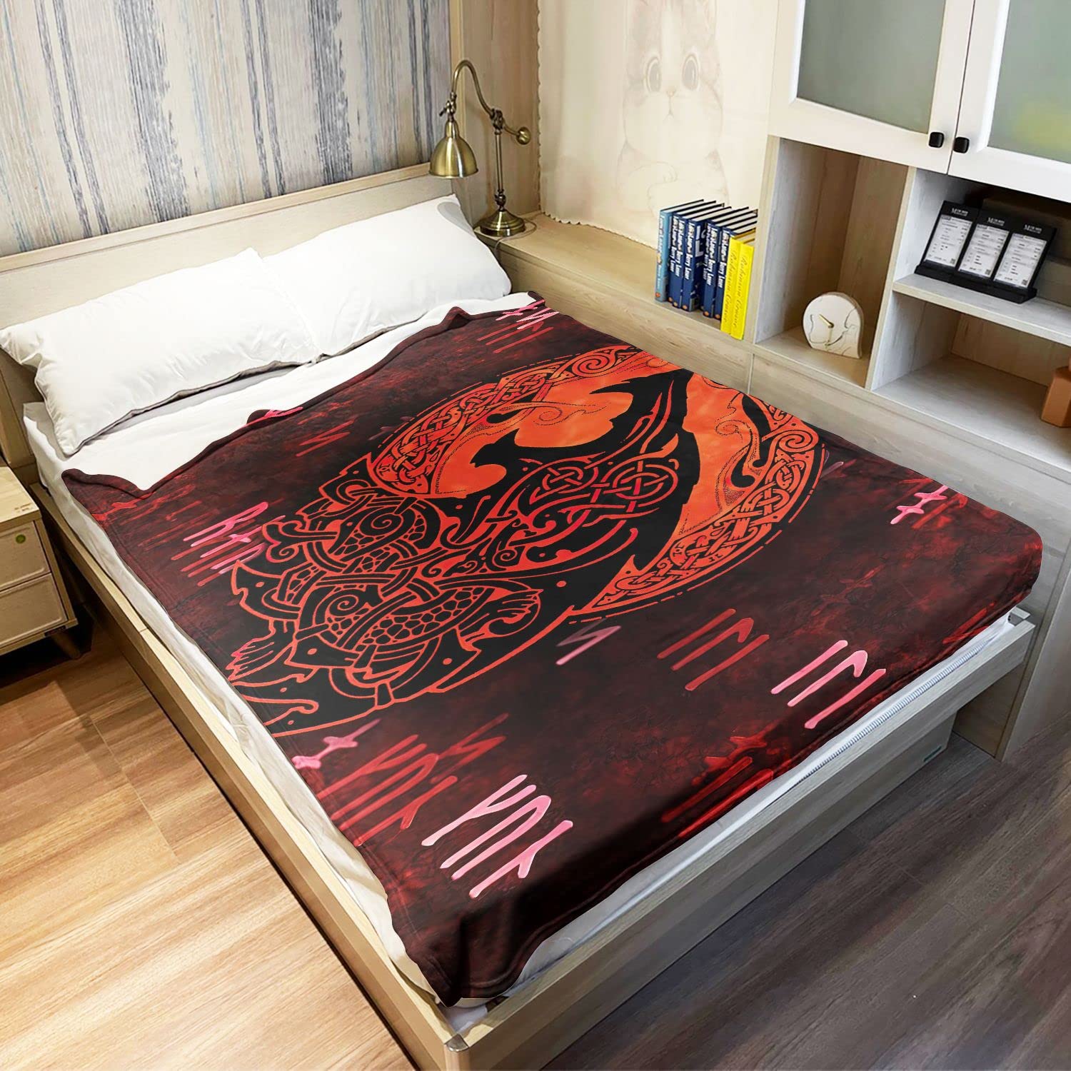 YISUMEI Viking Wolf Blanket Ancient Psychedelic Bokeh Runes