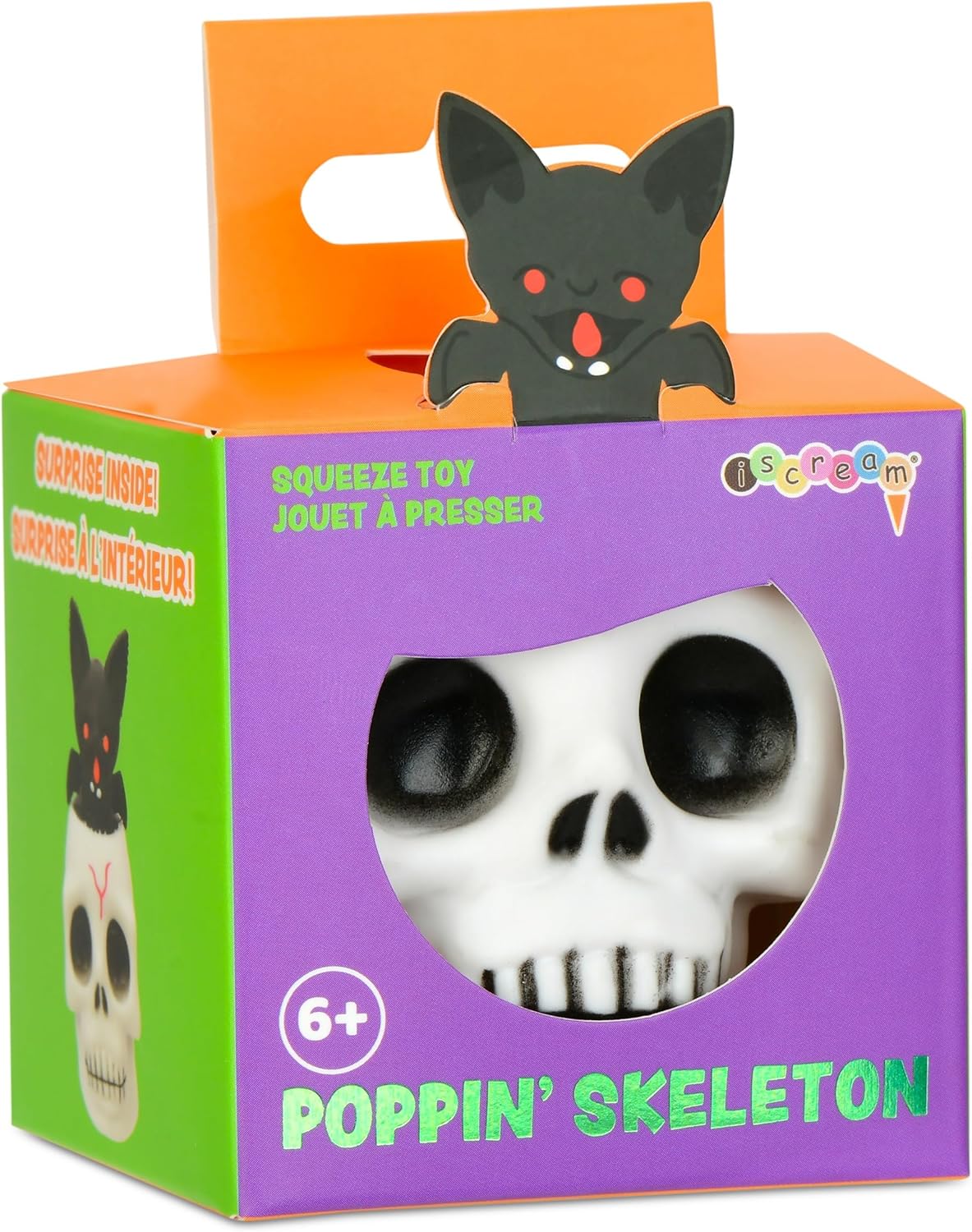iscream Spooky Season Halloween Squeezy Pop-Up 3" Bat & Skull Stress Reliever