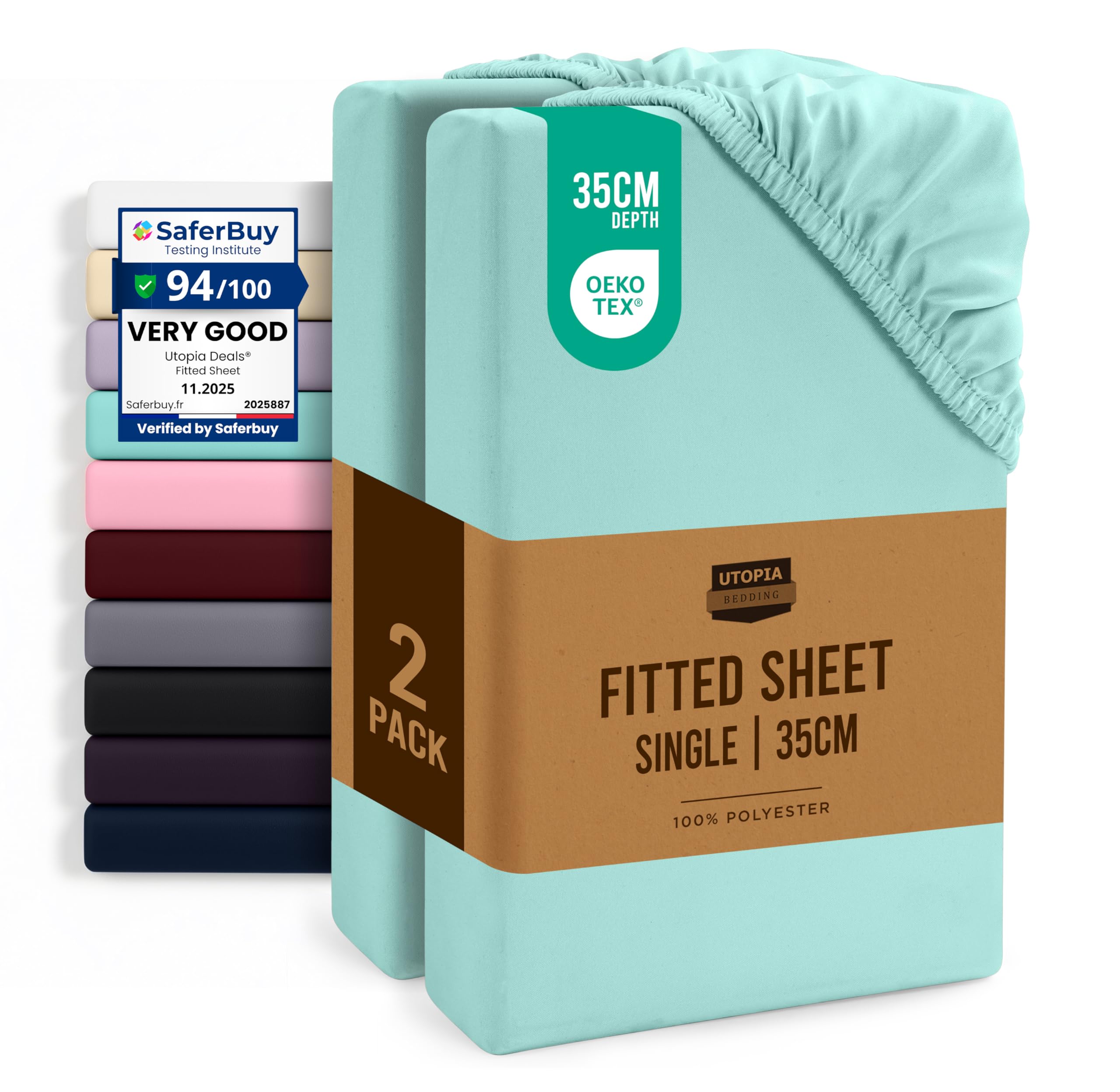 Utopia Bedding Spa Blue Fitted Sheet Single (2 Pack),