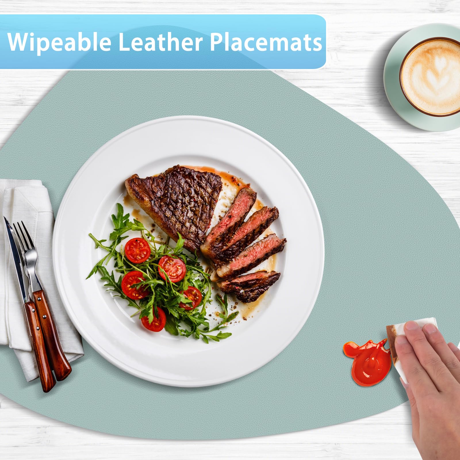 Juego de 6 manteles individuales para mesa de comedor, manteles individuales de cuero resistentes al calor, de doble capa, suaves, impermeables, fáciles de limpiar, para cocina, comedor, mesa