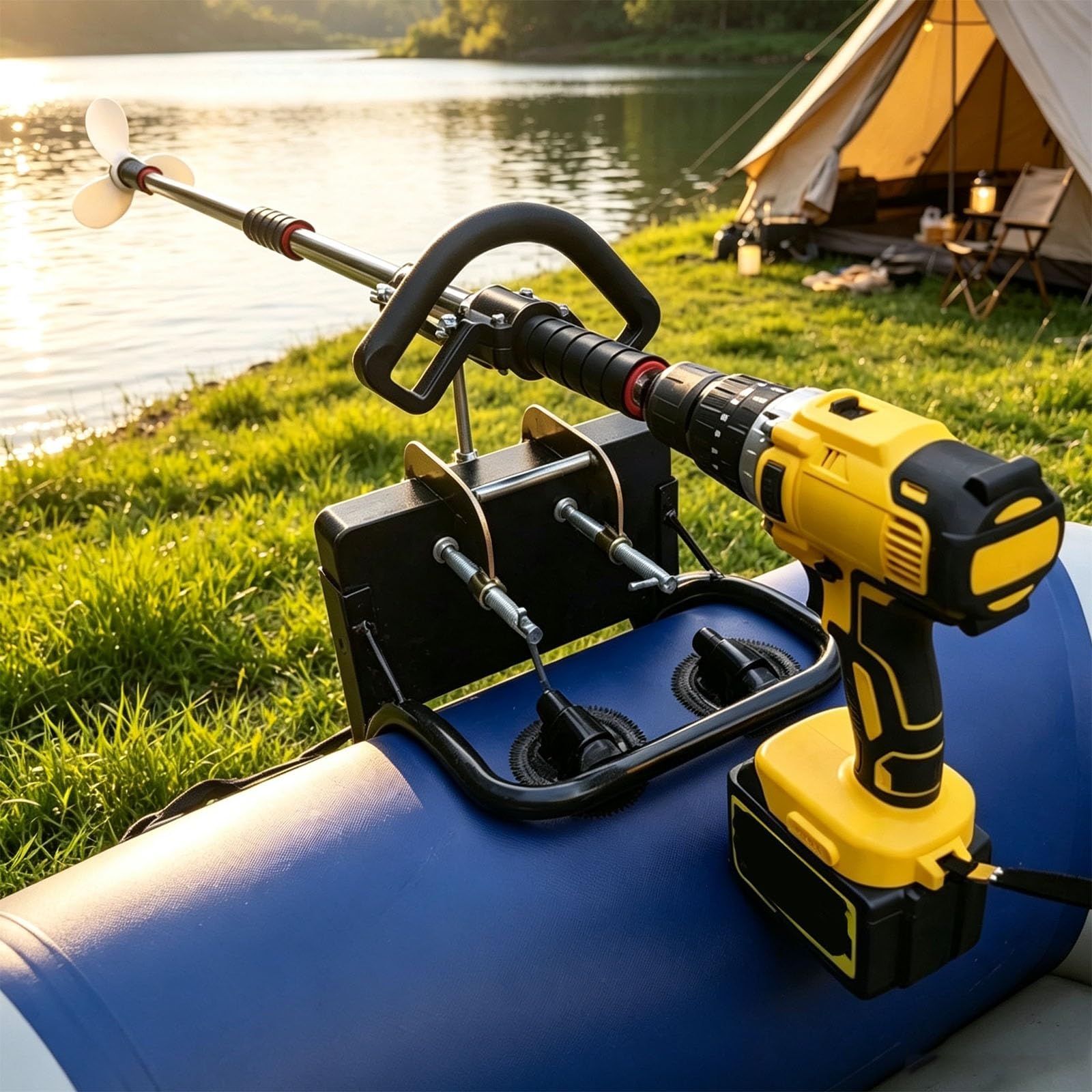 Handpropeller für Elektrische Bohrmaschine, Außenbordmotorhalterung | Metall-Hand-Trolling-Motor für Notfall-Floß, Float-Tube-Boot, Motorruder(Black A,100cm/39.5in)