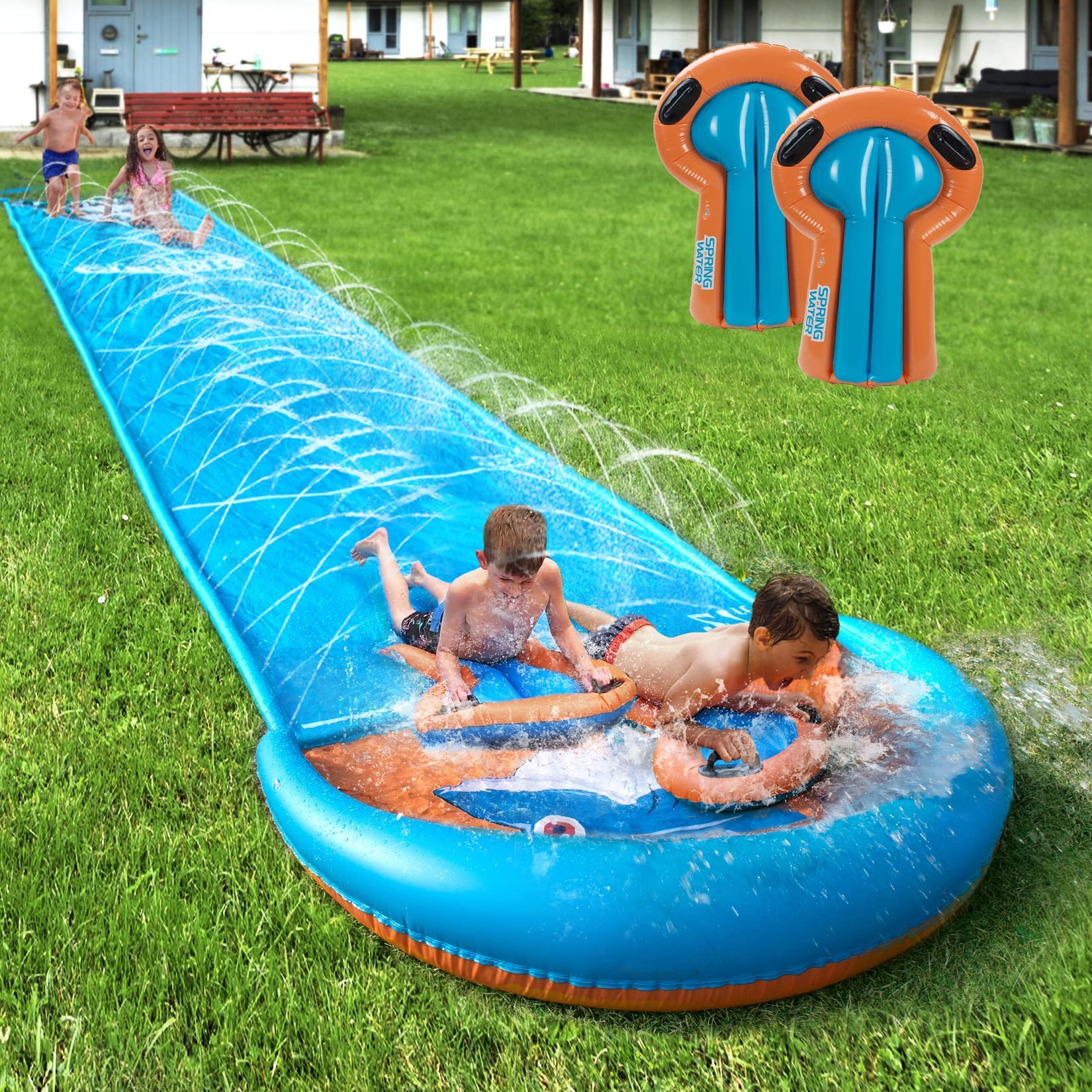 31.5FT Slip Water Slide, Extra Long Slip Lawn Water Slides for Kids/Adults Backyard with 2 Inflatable Bodyboards and Sprinkler, Summer Outdoor Splash Water Toys