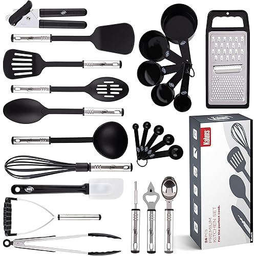 Kitchen Utensils Set, Cooking Utensil Set Kitchen Gadgets, Pots and Pans set Nonstick and Heat Resistant, 24 Pcs Nylon and Stainless Steel, Spatula Set, Apartment Essentials Kitchen Cookware Sets