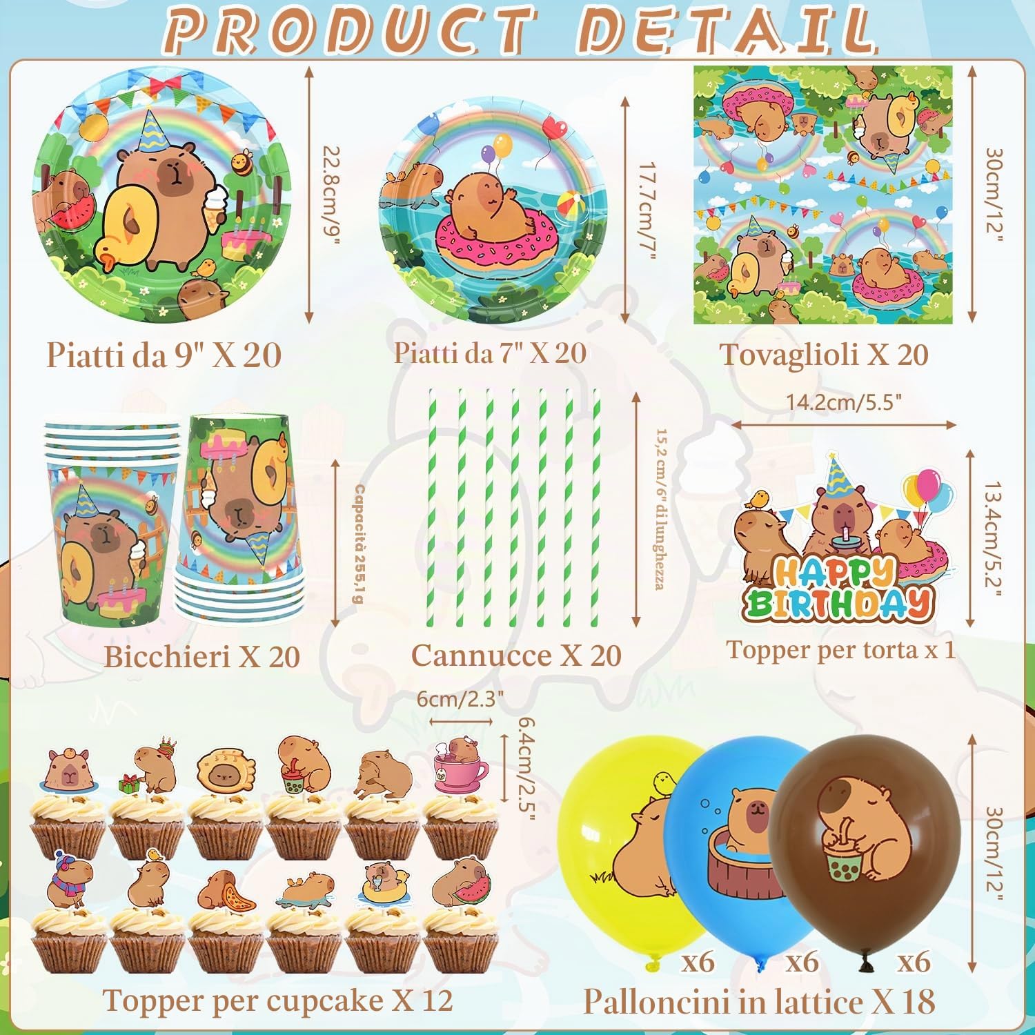 Capybara, decorazioni per feste di compleanno, accessori per feste di Capybara, tra cui striscioni, piatti, topper per torte, tazza, tovagliolo, palloncino, tovaglia per decorazioni per feste