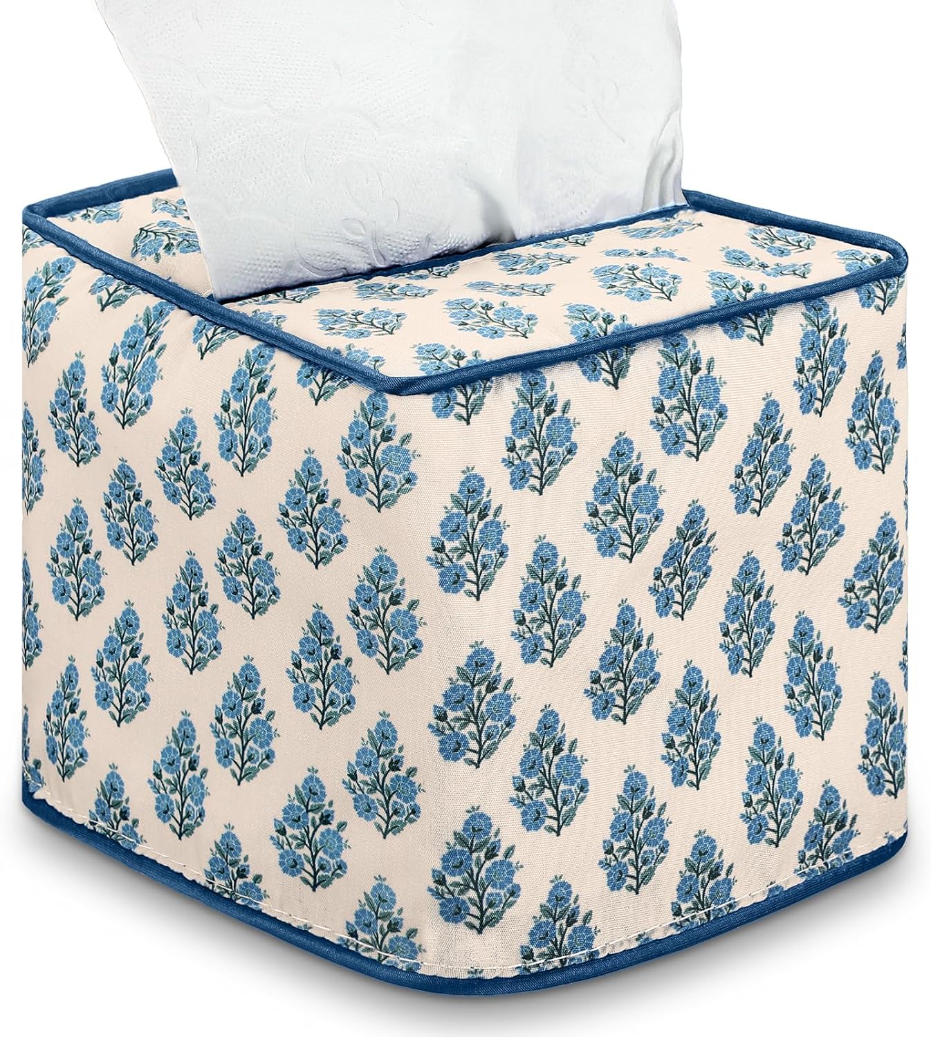 Sawysine Floral Block Print Fabric Cotton Tissue Box Cover, 5.24 x 4.49''