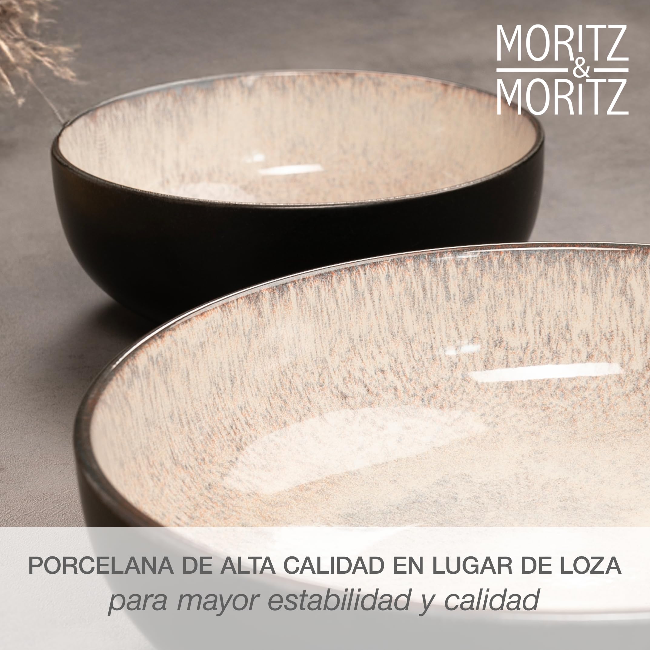 Moritz & Moritz VIDA Juego de cuencos para servir beige, 2 cuencos grandes de porcelana, modernos y atemporales, aptos para microondas y lavavajillas, perfecto para ensaladas, pastas