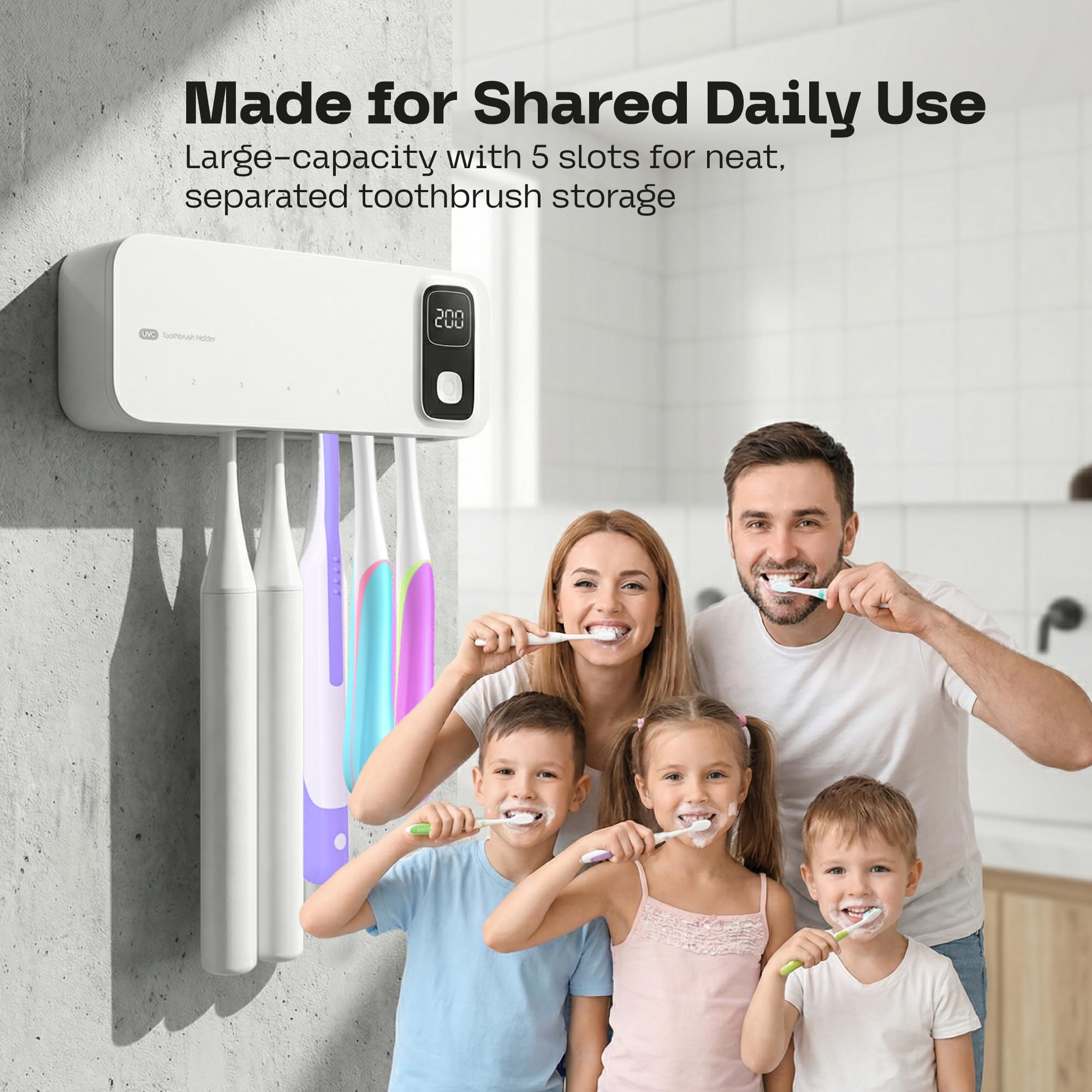 Supporto per spazzolino da denti UV da parete, porta spazzolino elettrico per pulizia e asciugatura con luce UV-C LED Screen Smart Cover - Supporto per specchio da bagno