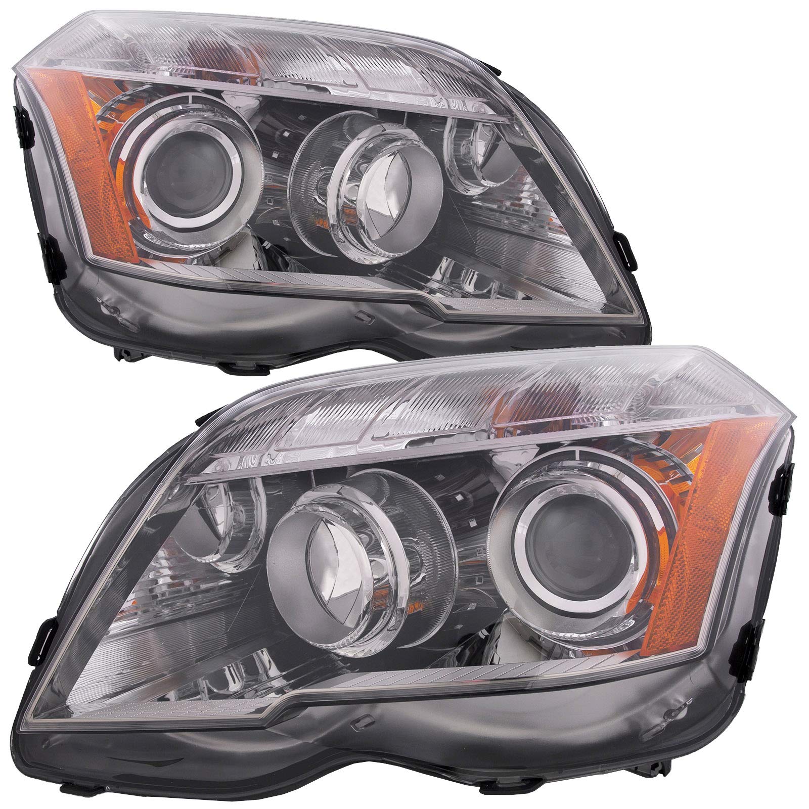 PERDE Headlight Halogen Set Chrome Housing w/Performance Lens Compatible with Mercedes GLK 300 and 350 Models 2010-2012