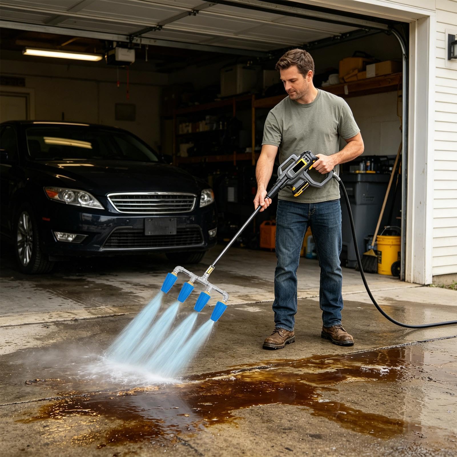 Boquilla De Manguera De Agua De Alta Presión Cuádruple Arandela Ergonómica | Tobera con Conexión Rápida para Manguera de Jardín Lavado coches, jardín, limpieza patios y garaje
