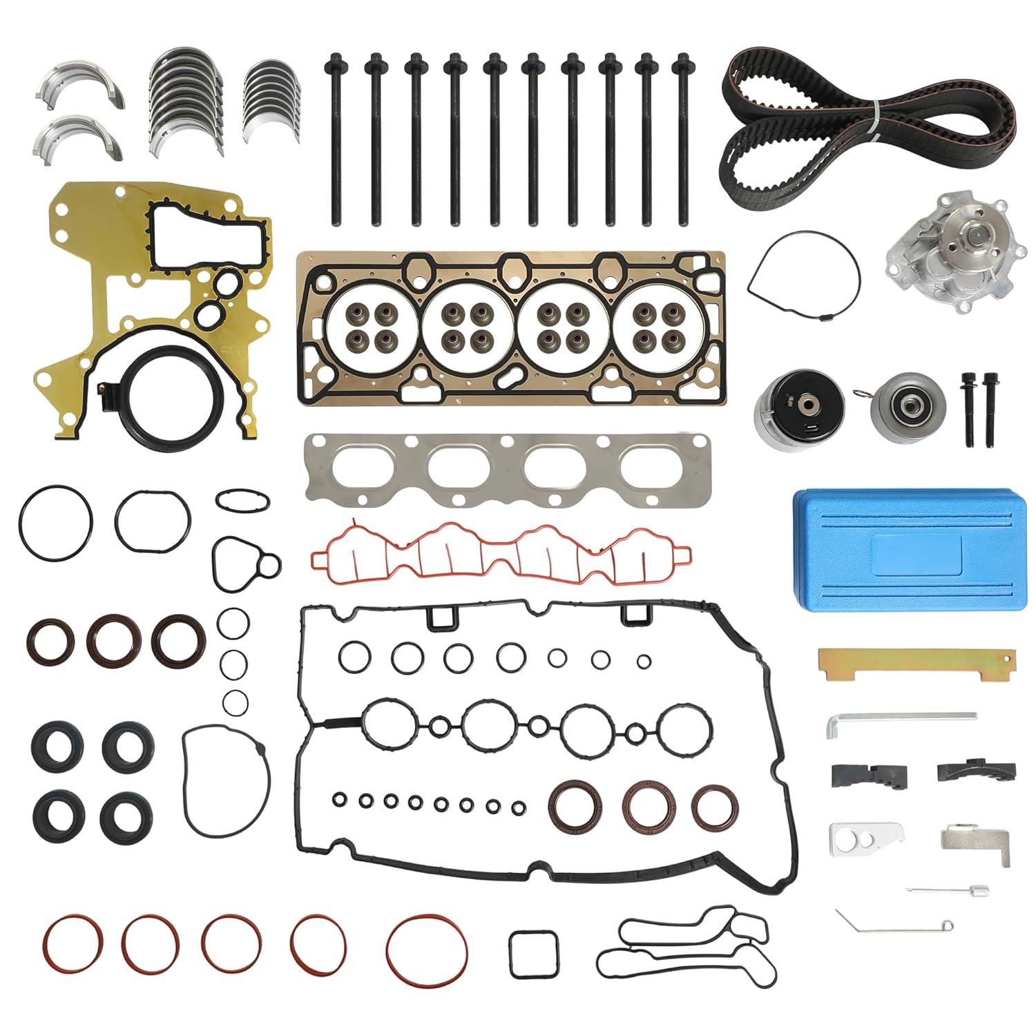 1.8 Head Gasket Set Timing Belt Kit w/Water Pump & Timing Tool & Bearings & Bolt Kit Fit for Chevy Cruze/Sonic/Cruze Limited 1.8L L4 DOHC 16V 2011-2018 HS26516PT-1 TCKWP338 24422964