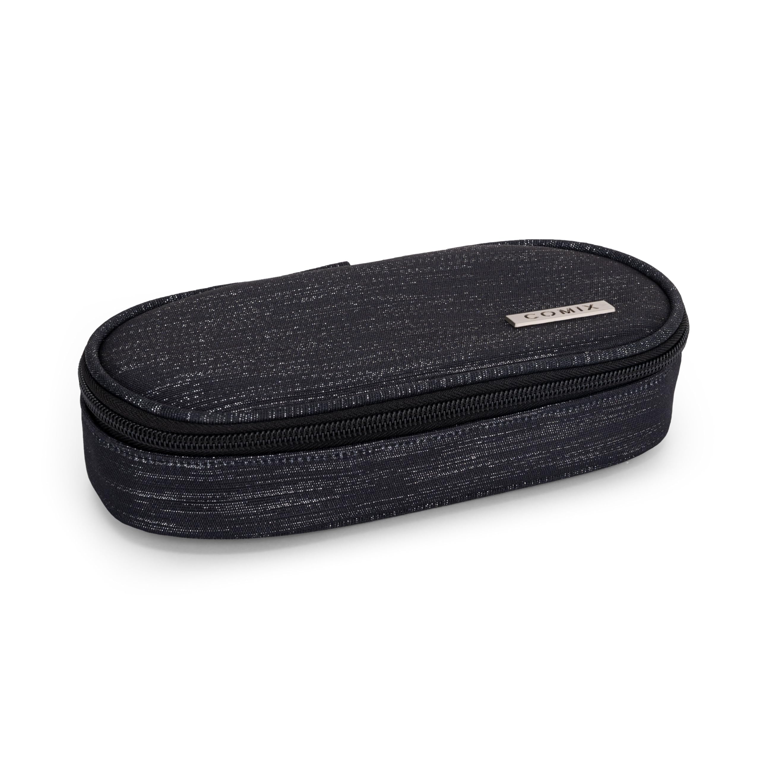 Comix Lurex Oval Pencil Case for Children and Boys, Ideal for Storing Stationery, Practical Zipper, Interior with Elastic Loops on The Sides, 22 x 5 x 7 cm