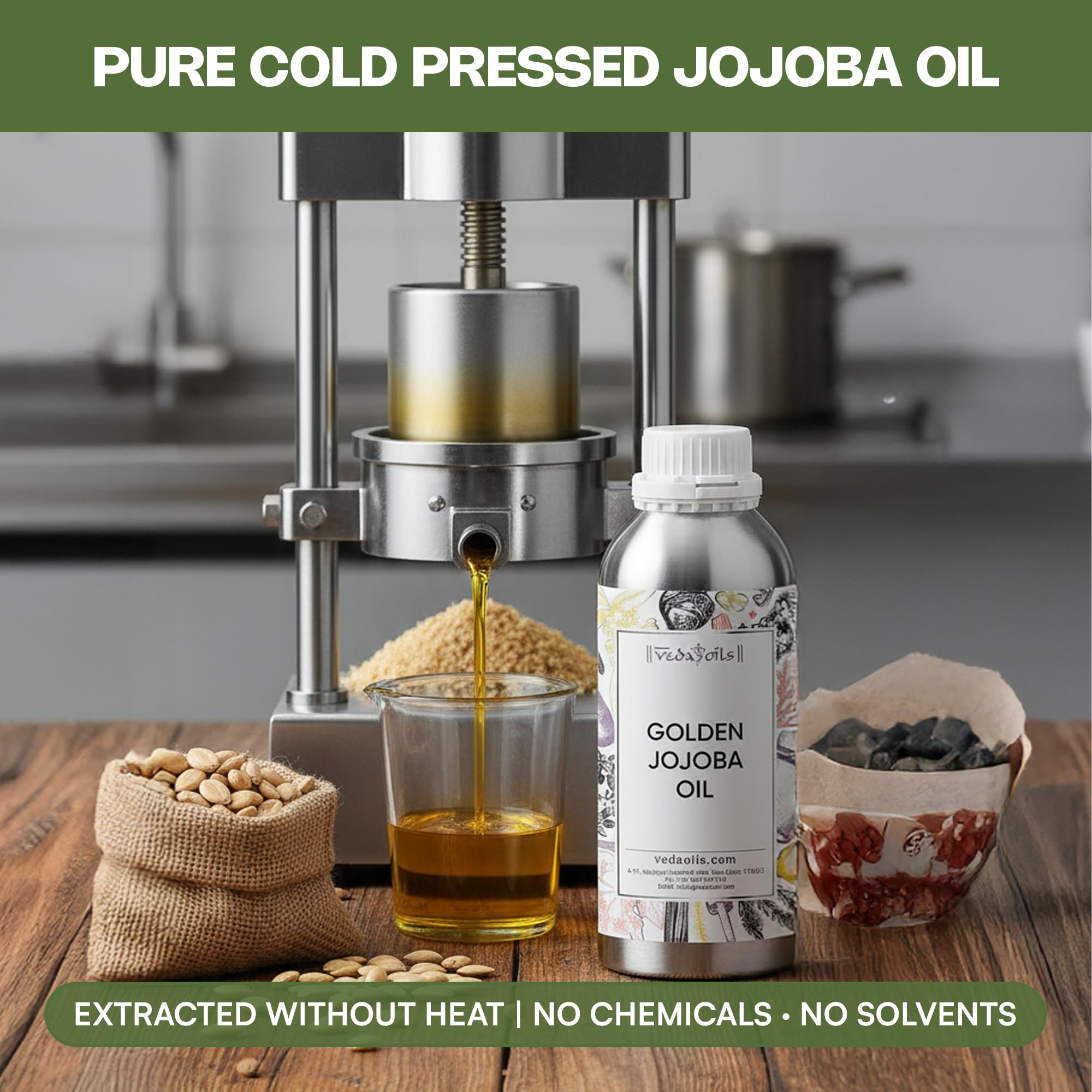 VedaOils Golden Jojoba Oil for Hair Growth 100ml | Cold Pressed Jojoba Oil for Skin & Face Massage | 100% Pure & Natural Moisturizing Oil - Image 8 thumbnail