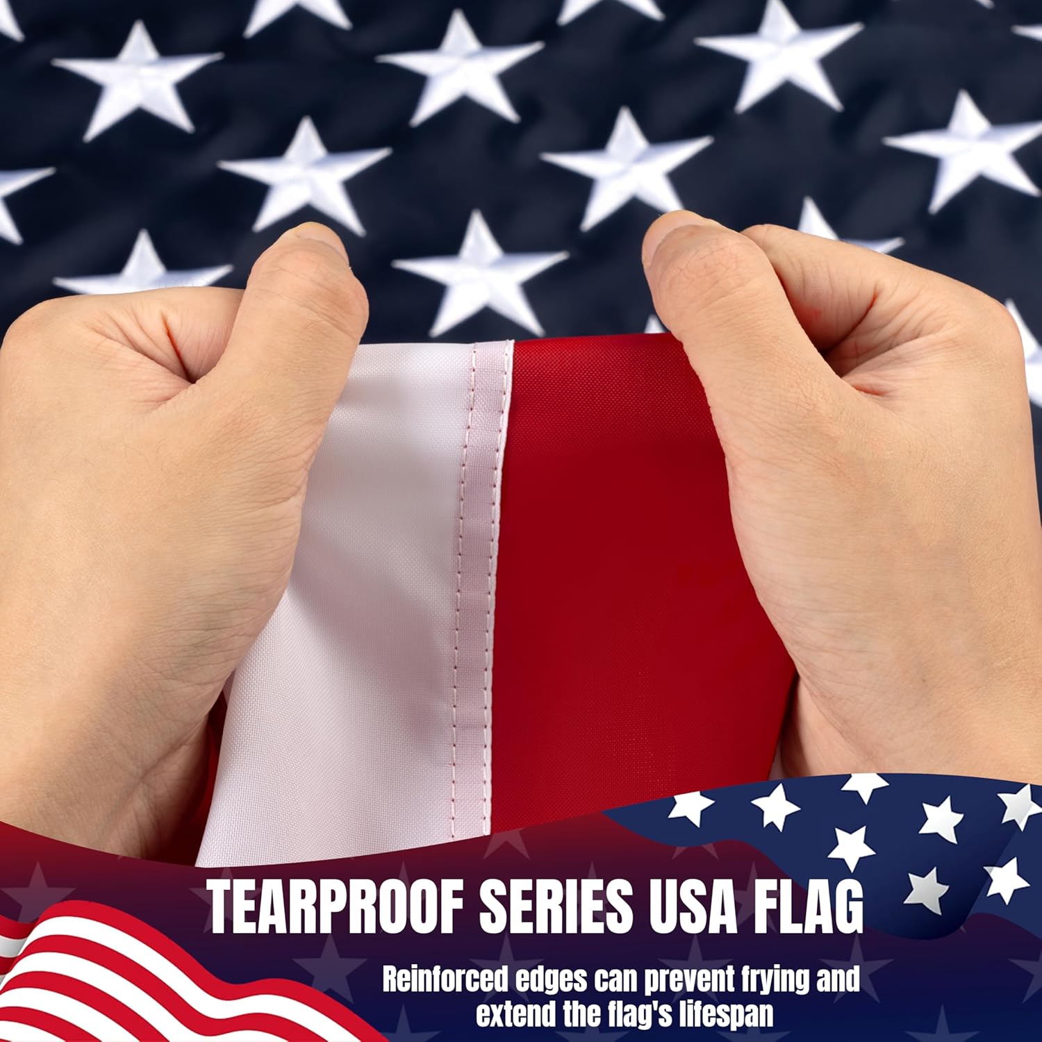 American Flag 3x5 Ft for Outside, Heavy Duty Nylon US Flag, TearProof and WaterProof Super Tough Series, High Wind All Weather USA Flag with Embroidered Stars, Sewn Stripes, Brass Grommets - Image 7