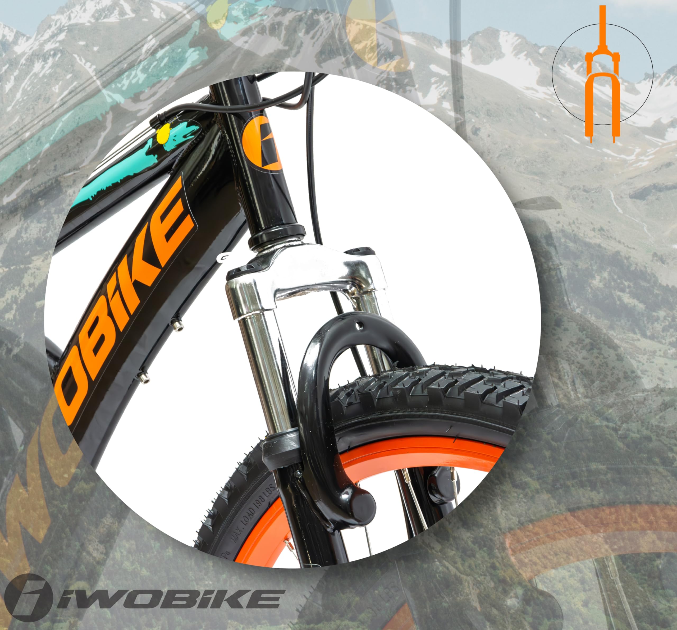 Rower Górski MTB, 26 Cali, Uniseks, 21 Biegów, Rama Stalowa 17,5" | Rower Górski MTB, 26 Cali, Uniseks, 21 Biegów, Rama Stalowa 17,5", Full Amortyzacja, Hamulce Tarczowe, Czarny z Pomarańczowym