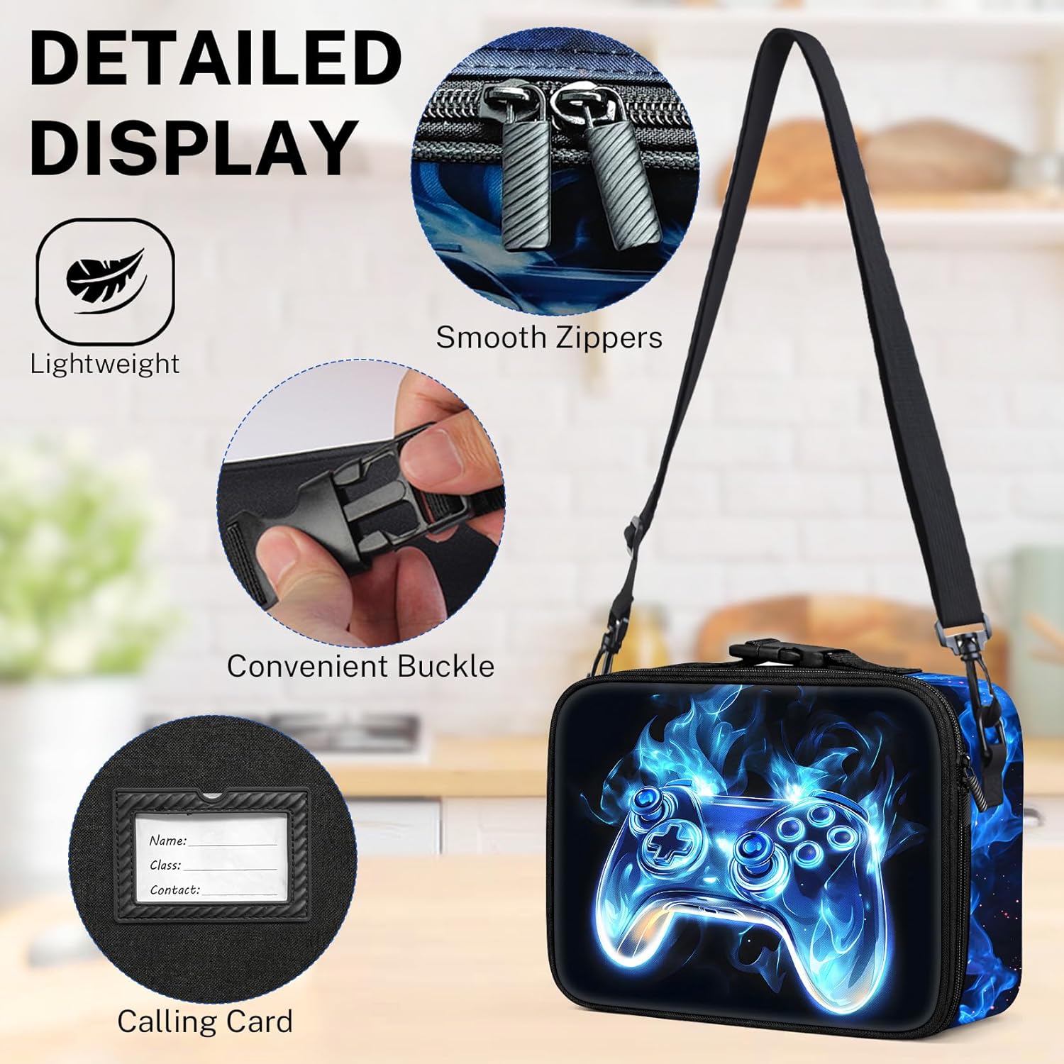 Kids Lunch Box for Boys - Gamer Boys Lunch Bag,Insulated Video Game Lunchbox with Adjustable Shoulder Strap & Name Tag,Reusable Portable Lunchbox for School Picnic Hiking - Image 2