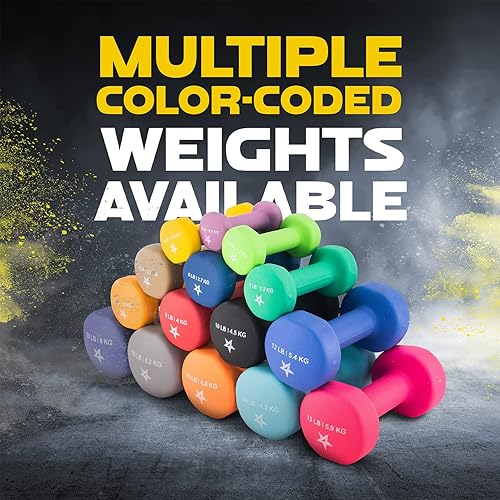 Miniatura 5 de Yes4All Neoprene Coated Dumbbell Hand Weight Sets of 2 - Multiple Weight Options with 15 Colors, Anti-roll, Anti-Slip, Hexagon Shape