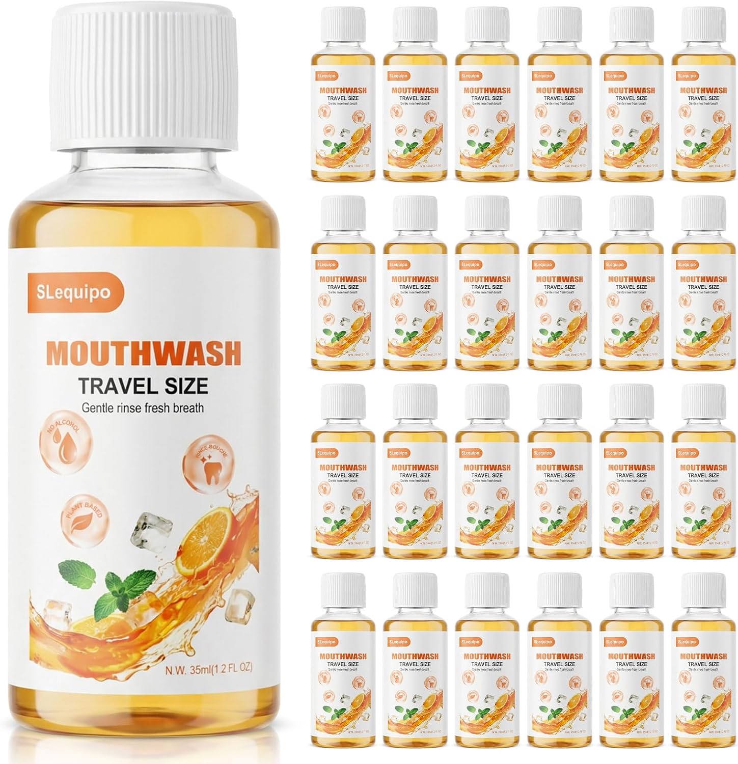 Travel Mouthwash Bulk Mini Mouthwash Travel Size Fresh Orange Portable Individual Bottles 35ml/1.2fl oz for Hotel Toiletry Kits (100)