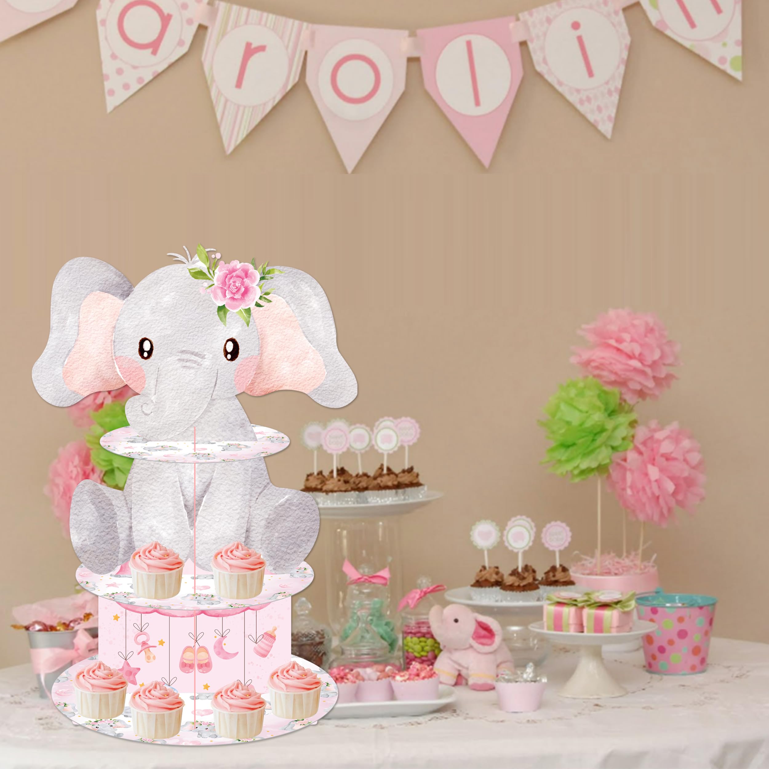 Assiettes Carton Baby Shower Éléphant Rose - Lot De 8 Assiettes 23 Cm - Thème éléphant Et Cœurs Pour Fête Prénatale Fille - 10