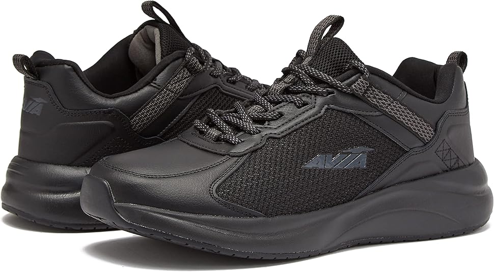 Avia Canyon SR Black Non Slip Shoes for Women, Water Resistant Women's Restaurant, Work & Food Service Sneakers - Black, Medium or Wide