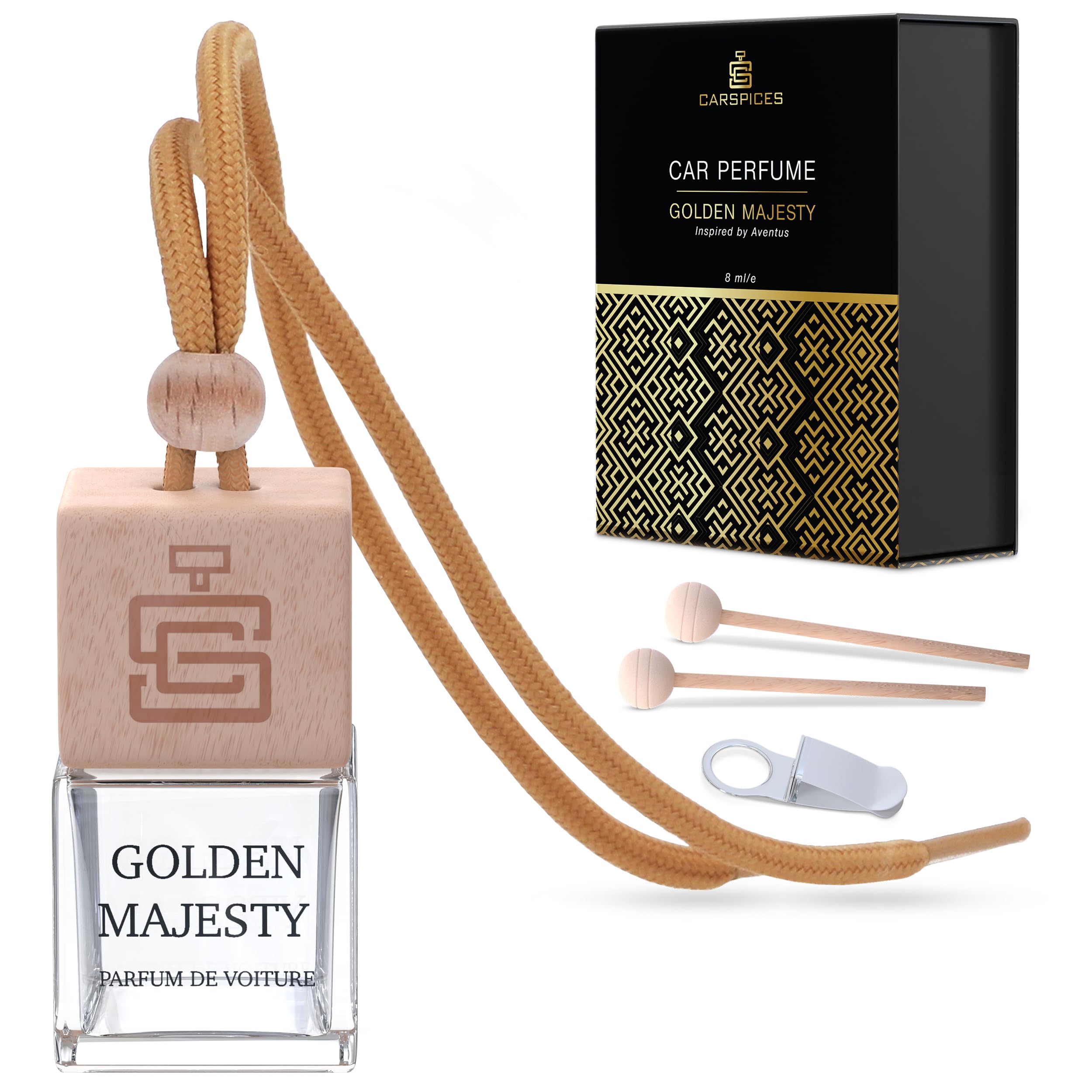 Golden Majesty Car Fragrance Diffuser - Luxury Car Air Freshener Inspired by Aventus - Long Lasting Air Freshener Diffuser - Elegant Giftable Package