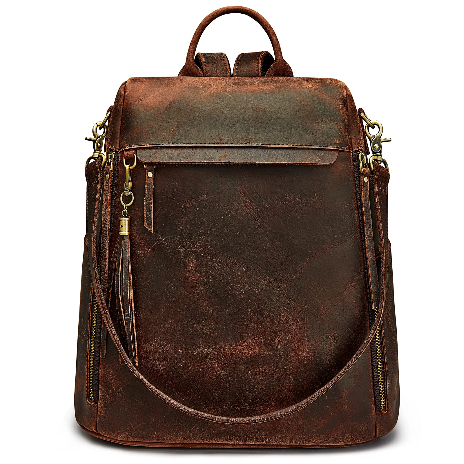 S-ZONEWomen Vintage Genuine Leather Backpack Purse Anti-theft Fashion Travel Daypack