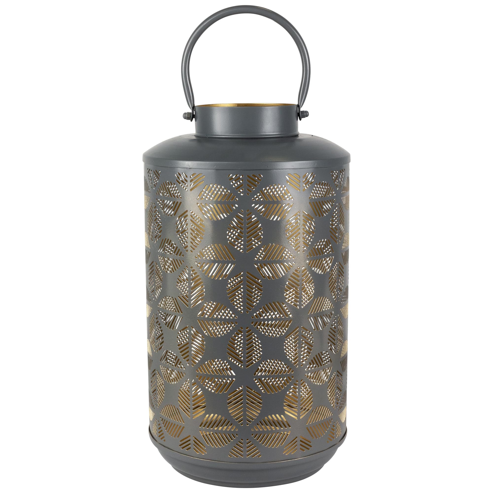 Laser-Cut Large Iron Candle Lantern with Handle - 15.25