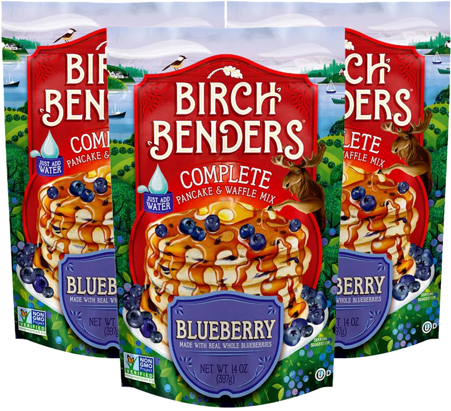 Blueberry Pancake & Waffle Mix By Birch Benders, Made With Real Blueberries, Just Add Water, Non-Gmo, Just Add Water, 14 Oz (Pack of 3)