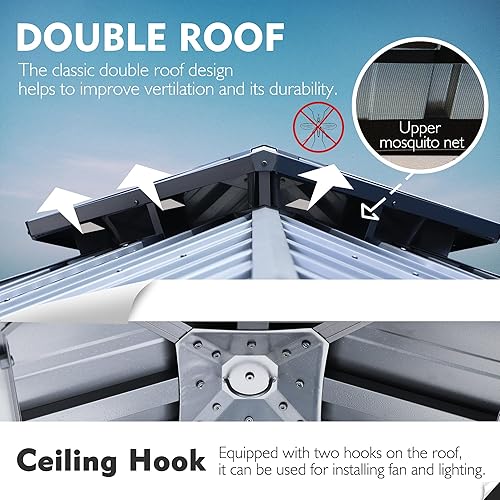 Miniatura 4 de Kozyard Rosana - Gazebo permanente de aluminio de tapa dura con paredes laterales de 2 capas (10 x 10 pies)