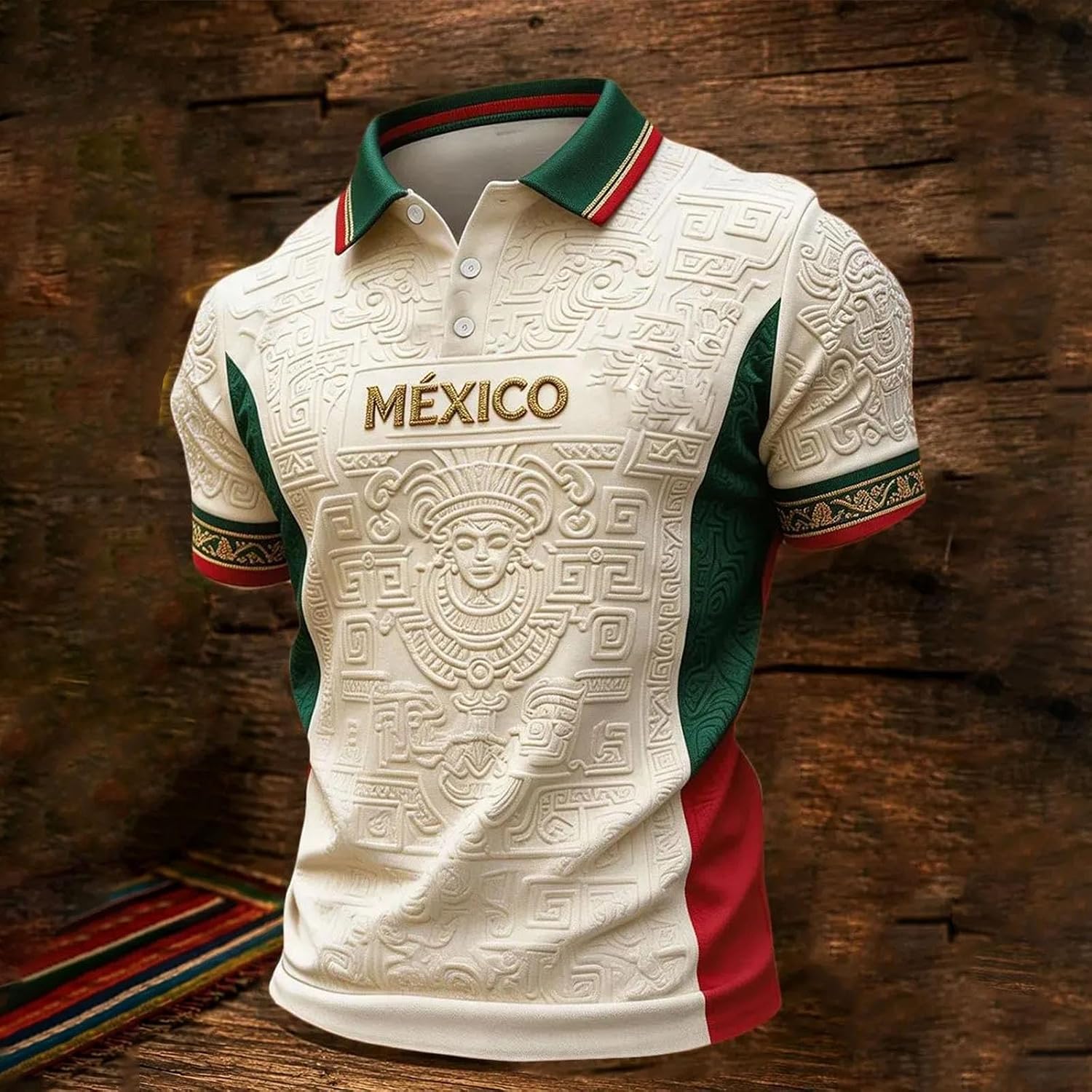 Mexico Jersey for Men 2026 Soccer Jersey Retro Inspired Graphic Soccer Polo Shirt Cultural Pattern Design