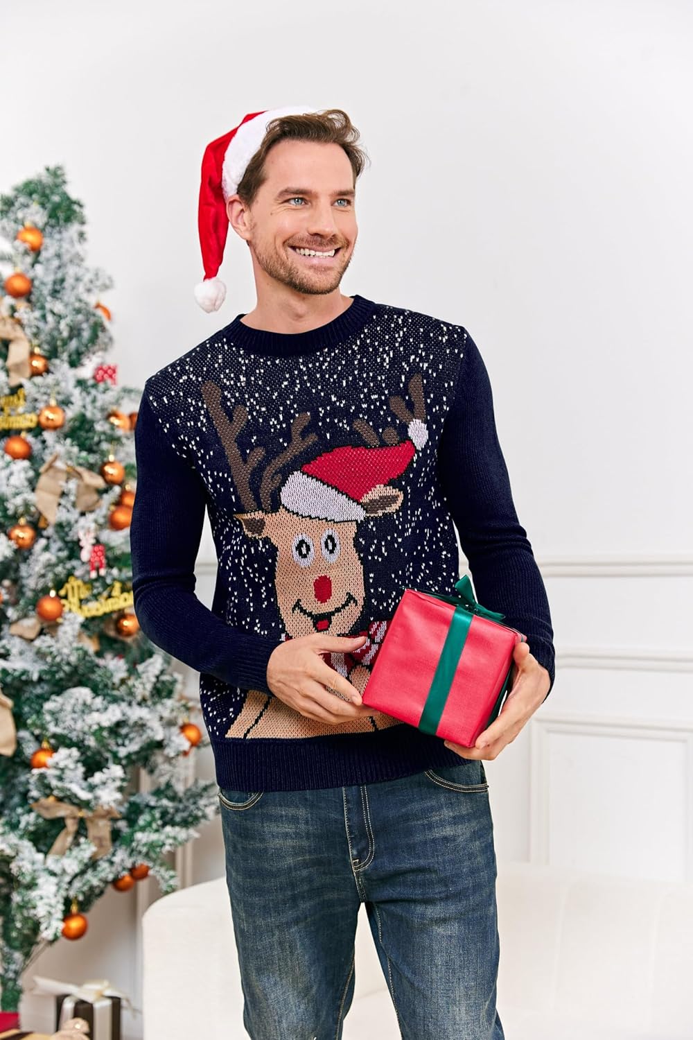 Karlywindow Mens Ugly Christmas Sweater Holiday Reindeer Snowflake Santa Soft Pullover Long Sleeve Knitted Sweaters - Image 3