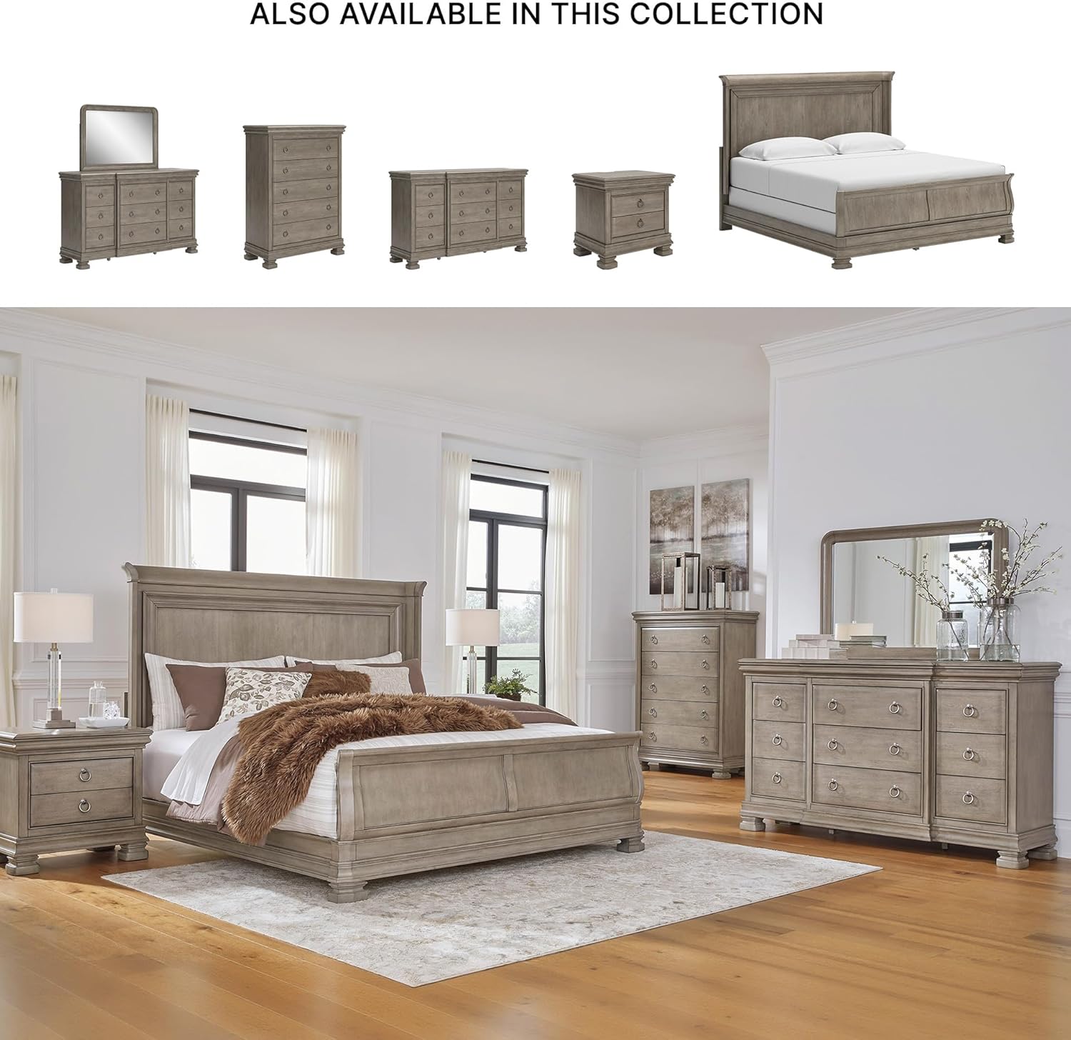 Signature Design by Ashley Lexorne Traditional 7 Drawer Dresser with 1 Jewelry Tray and Felt-lined Top Drawer for Bedroom, Gray