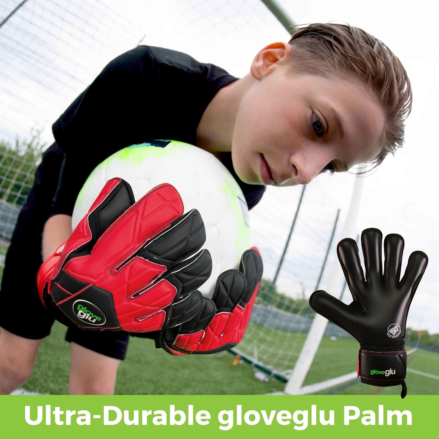 gloveglu MEGAgrip Glove + Grip Spray Gift Pack, gloveglu Academy Goalkeeper Gloves, Hybrid Cut with 50ml gloveglu MEGAgrip Grip Spray