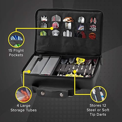 Miniatura 2 de Casemaster The Pro Leatherette Dart Case with Leather-Like Exterior Covering, Holds 9 Steel Tip or Soft Tip Darts with 15 Built-in Pockets for