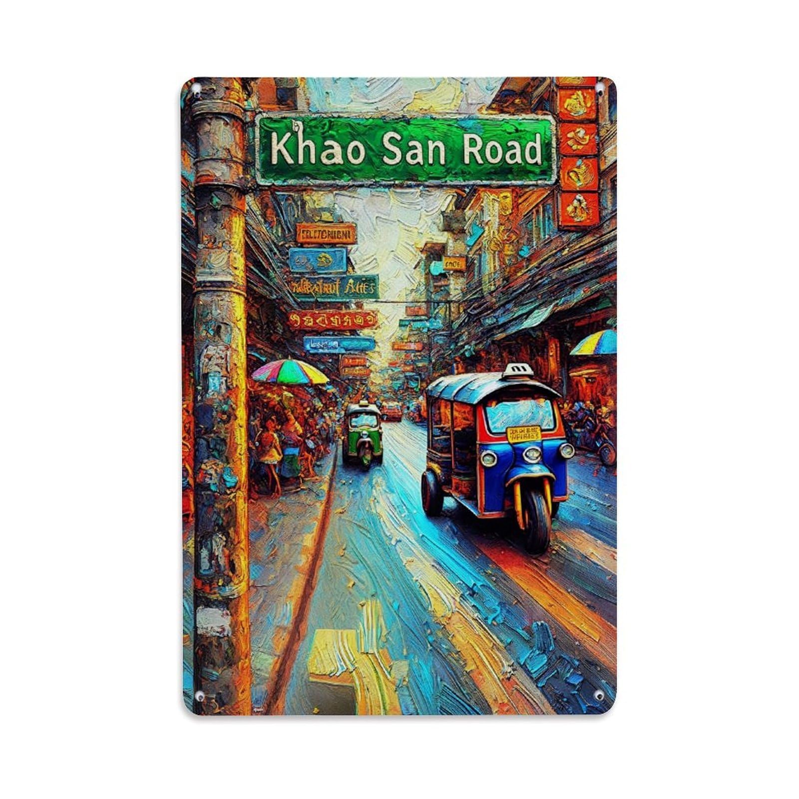 Colorful Street Scene Tuk Tuk Art Vintage Tin Sign Retro Metal Wall Decor Metal Poster, Home Bar Garage Farmhouse Cafe Wall Art Decoration 8x12Inches
