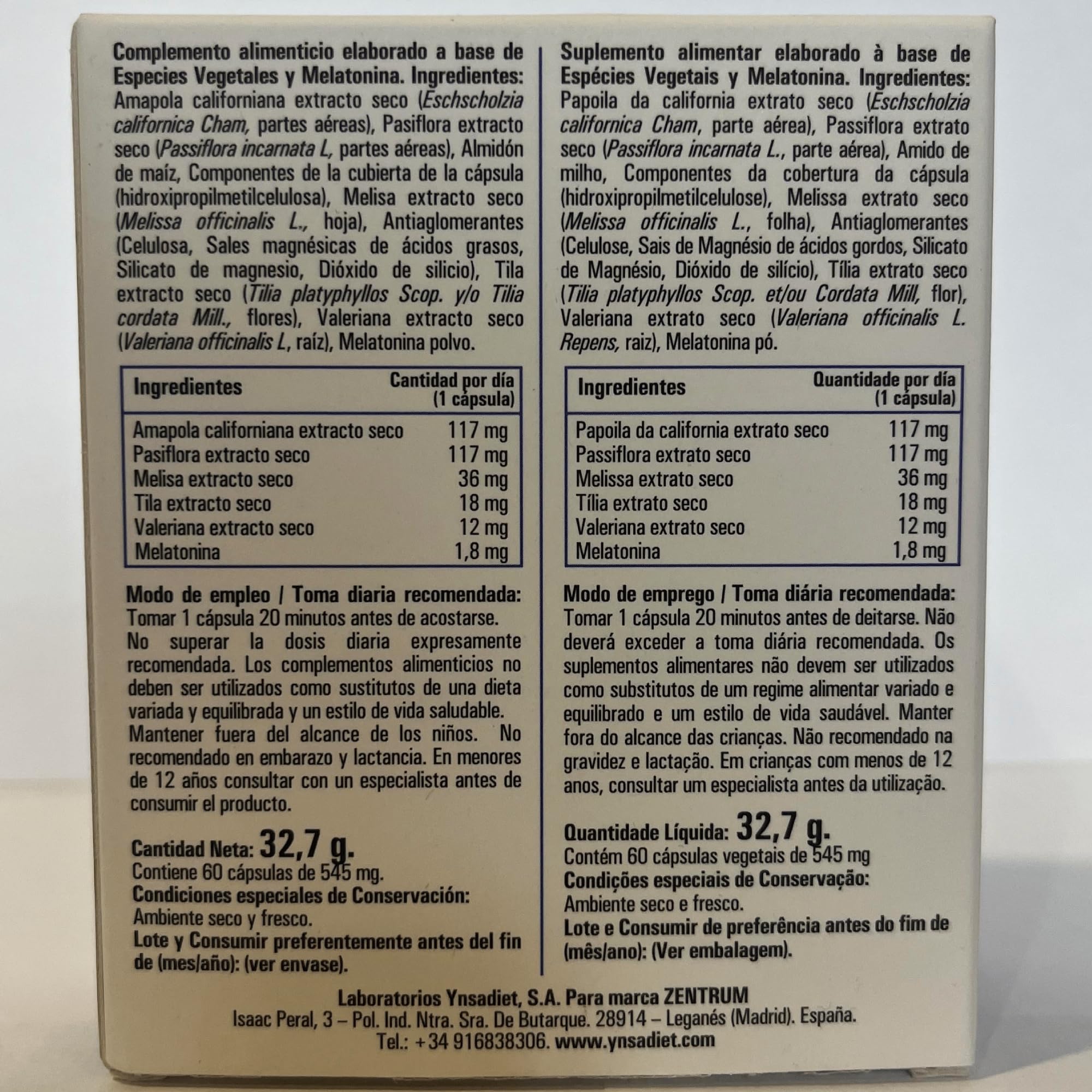 Ynsadiet Zentrum Melatonina Dulces Sueños - Pack Ahorro 2 x 60 Cápsulas - Con Amapola, Pasiflora, Melisa, Tila y Valeriana - 1.8mg Melatonina - Suplemento Natural para el Sueño