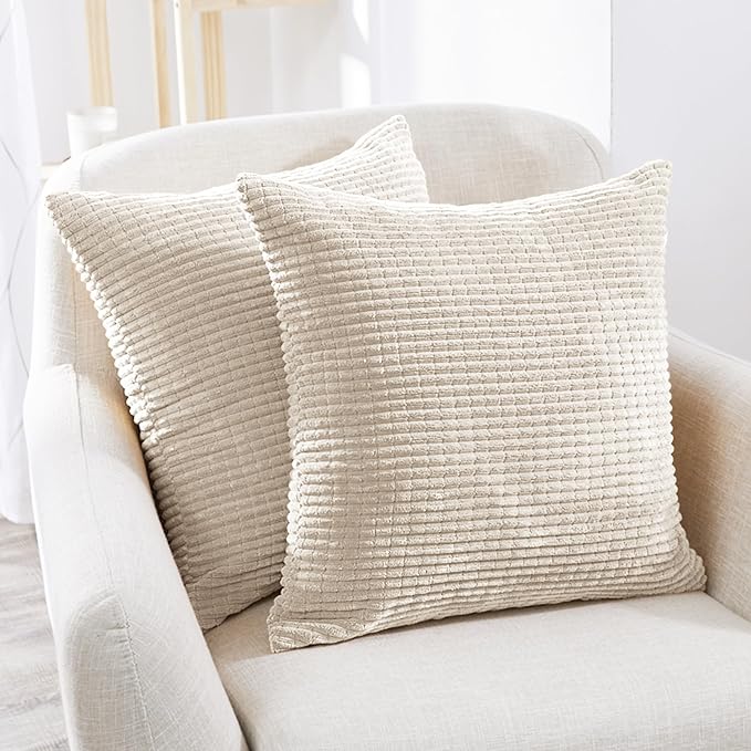 Throw Pillow Cover (Pack of 2 Beige) - 22 x 22 Inches