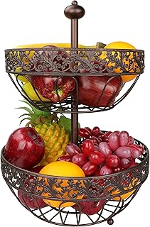 Bol à fruits Roselife-panier de fruits de 2 couches pour plus d'espace sur le plan de cuisson-eye catcher décoratif sur votre cuisine comptoir-Metal bol de fruits bronze (bronze)
