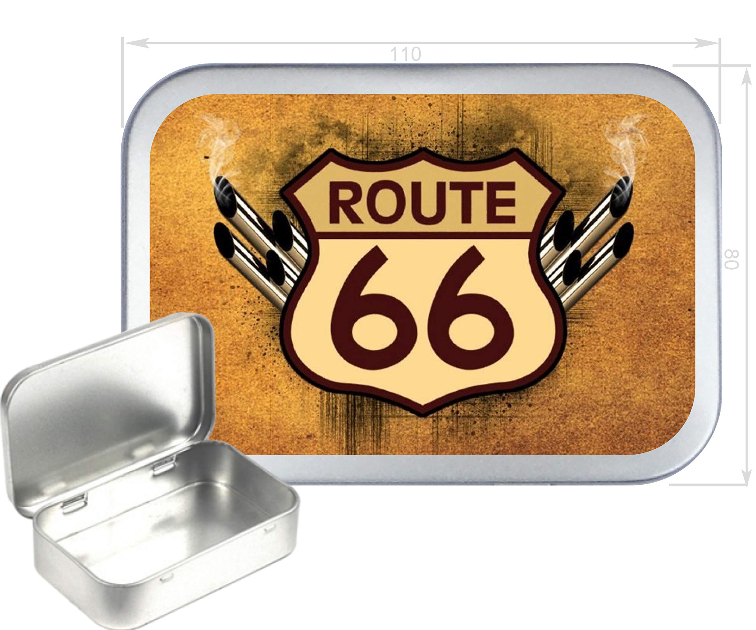 TEEZRoutte 66 150ml Silver Hinged Tobacco Tin, Hinged 2oz Tobacco Tin