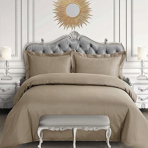 Tribeca Living Juego de funda de edredón de algodón egipcio tamaño King, juego de cama liso de 3 piezas, incluye funda de edredón King y dos fundas