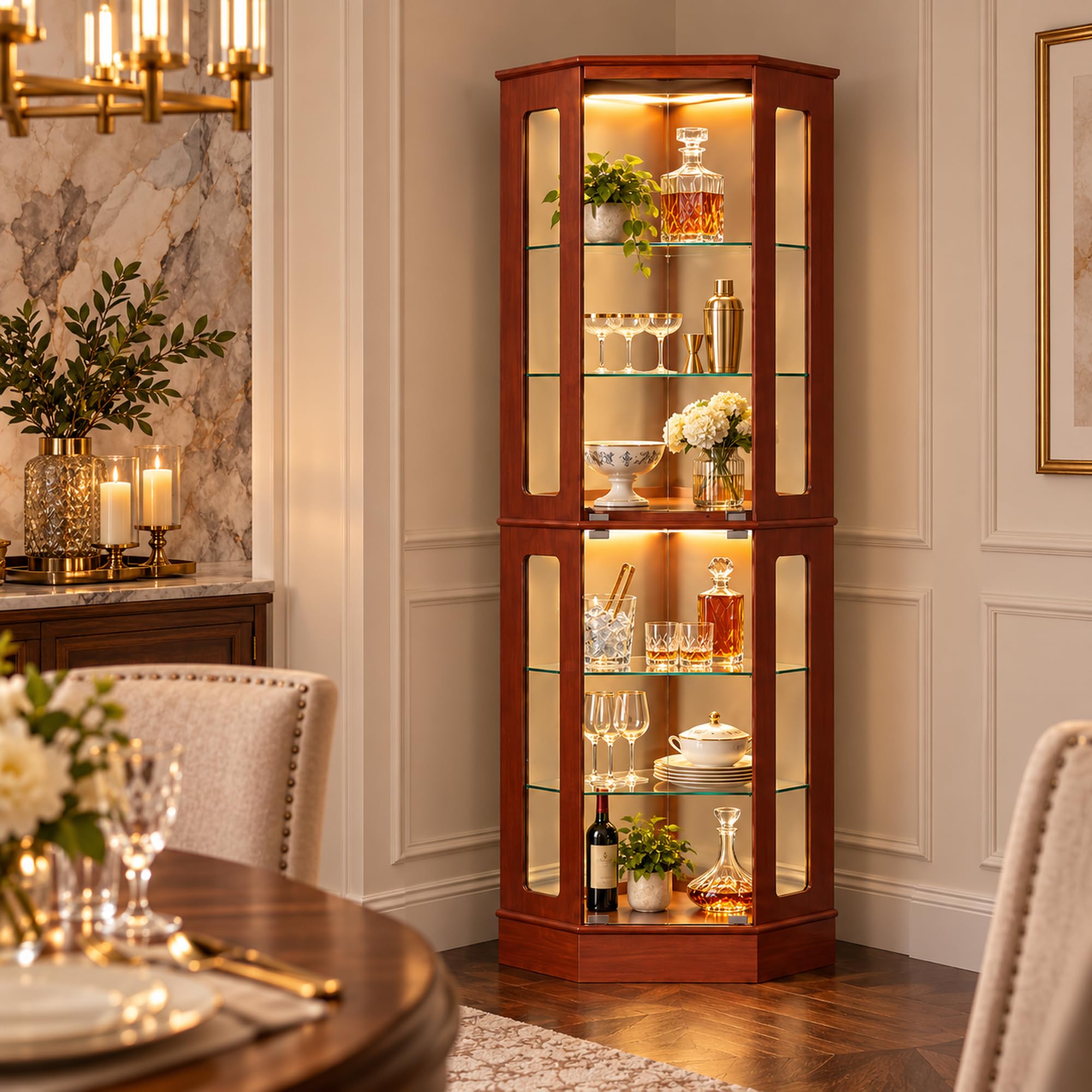 Photo 1 of kepptory 72" Tall Corner Display Cabinet with Glass Doors?Walnut