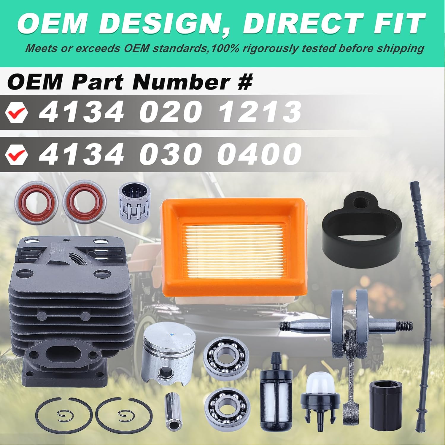 Adefol 35mm Cylinder Crankshaft Piston Kit for Stihl FS120 FS200 FS200R FS250 FS250R String Trimmer Brushcutter Replacement Part Replace 4134 020 1213, 4134 030 0400