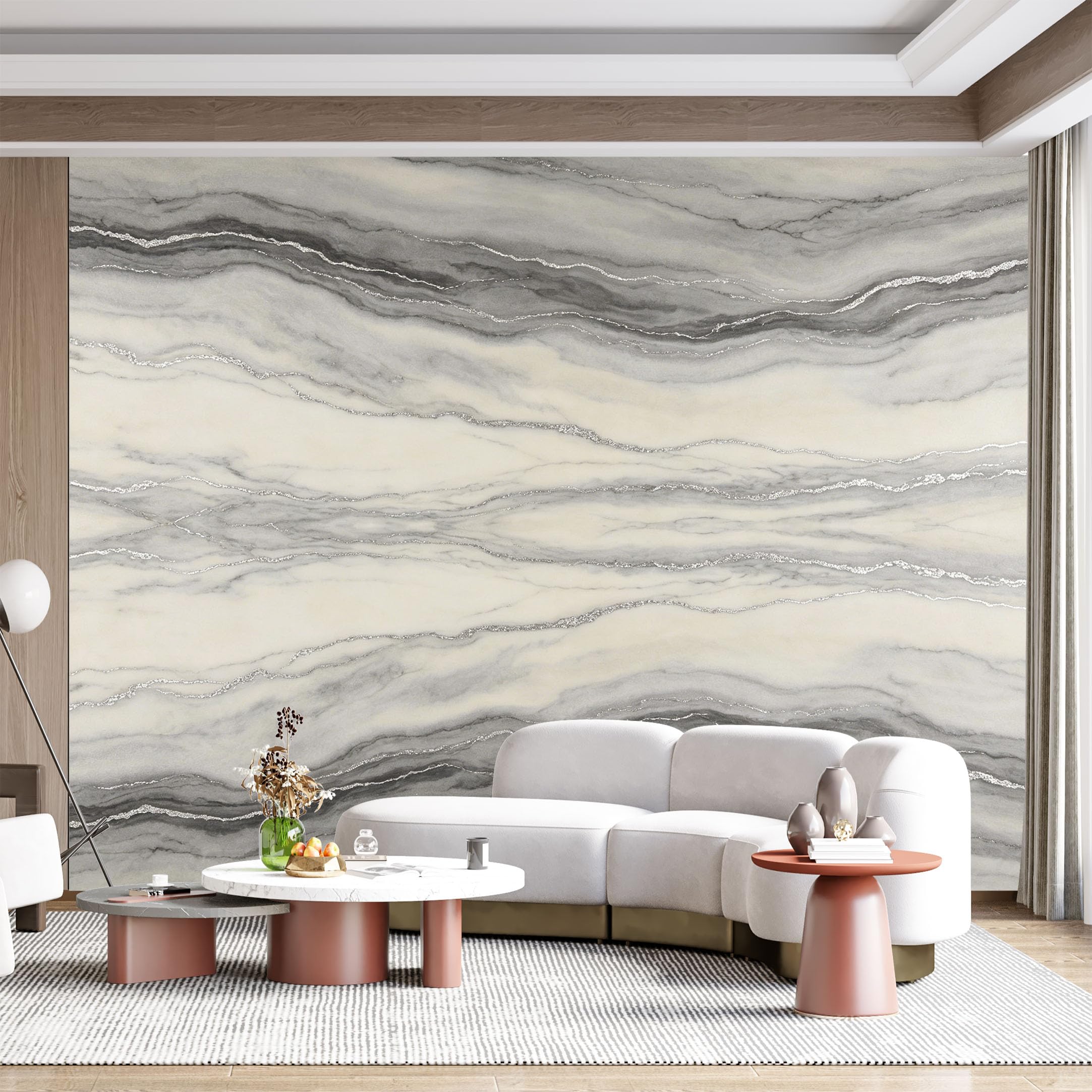 Custom Size Wall Mural Marble Veins Silver Glitter Abstract Textured Modern Light Luxury SelfAdhesive Wall Fabric Removable for Home Office Decor