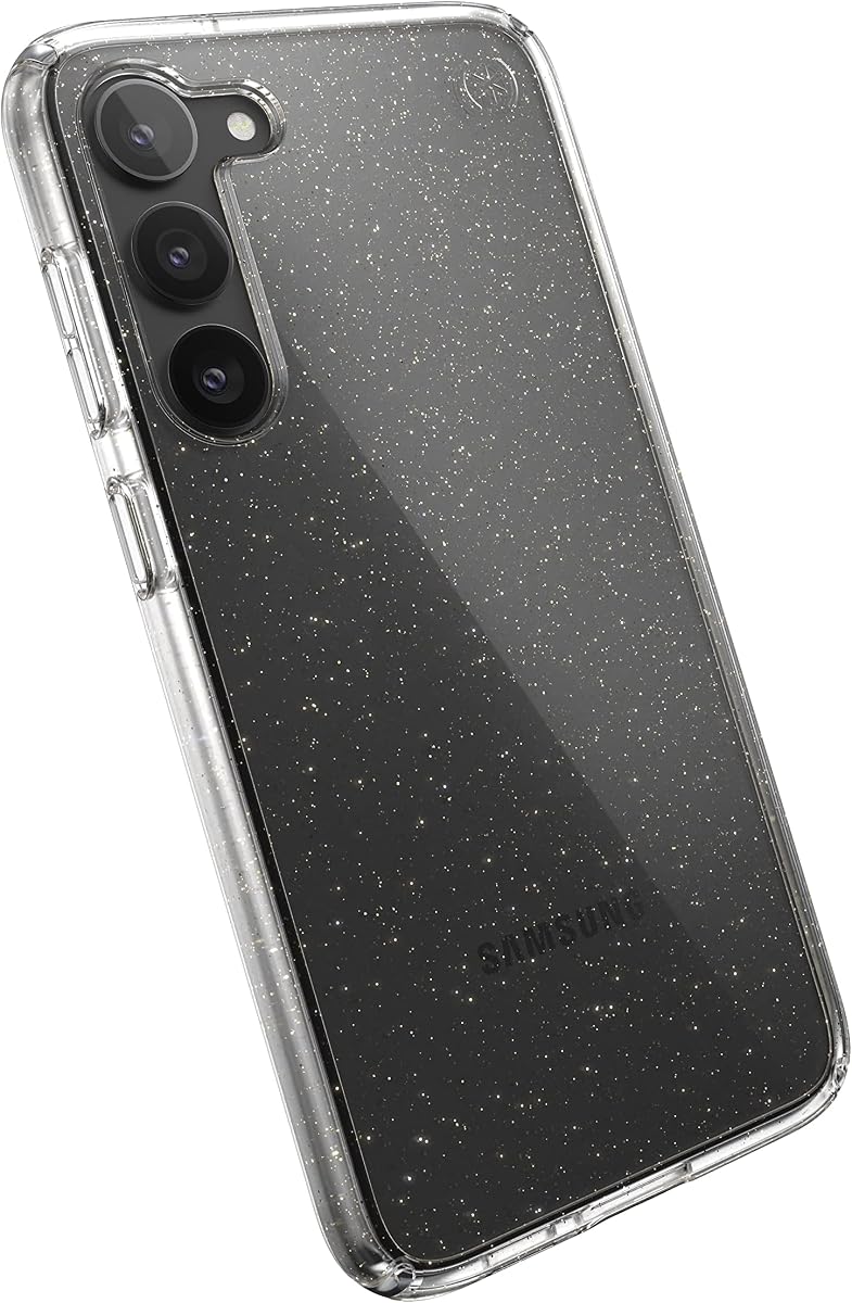 Speck Products Presidio Perfect Glitter Case Fits Samsung Galaxy S23+, Clear with Gold Glitter
