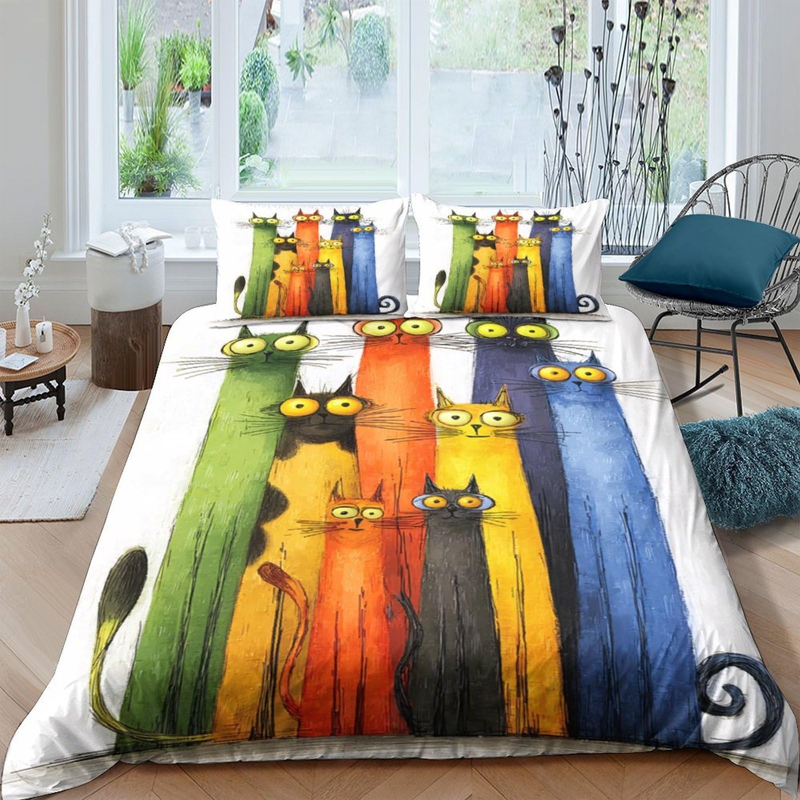 Ctjqhvkz Style-1 3D Printed Colorful Cat Pattern Fitted Sheet Microfiber Soft Mattress Cover For Bedroom Dorm Easy Care Decor Single（135X200cm）