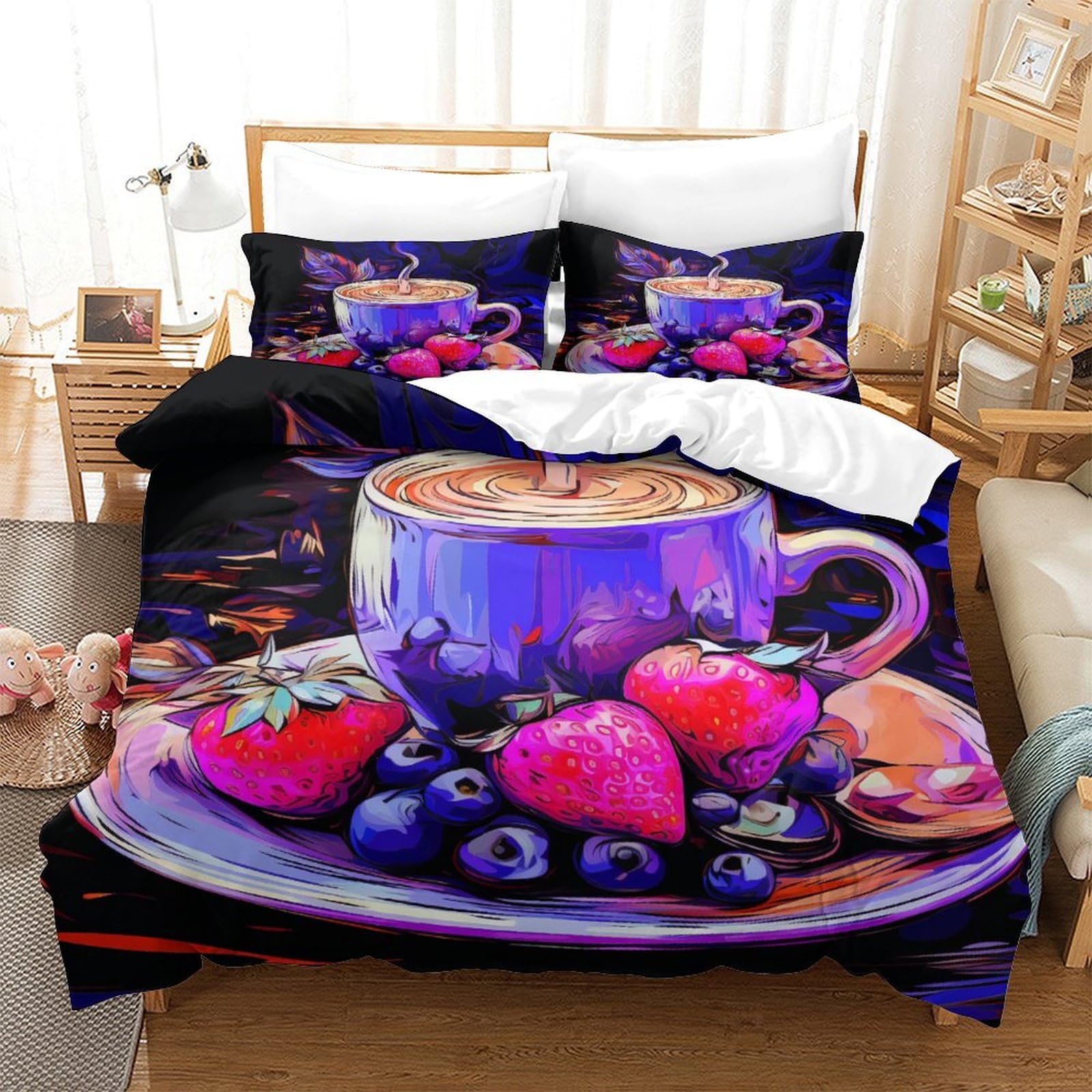 Housse de couette café 3D thermorégulatrice pour grand lit 3pc