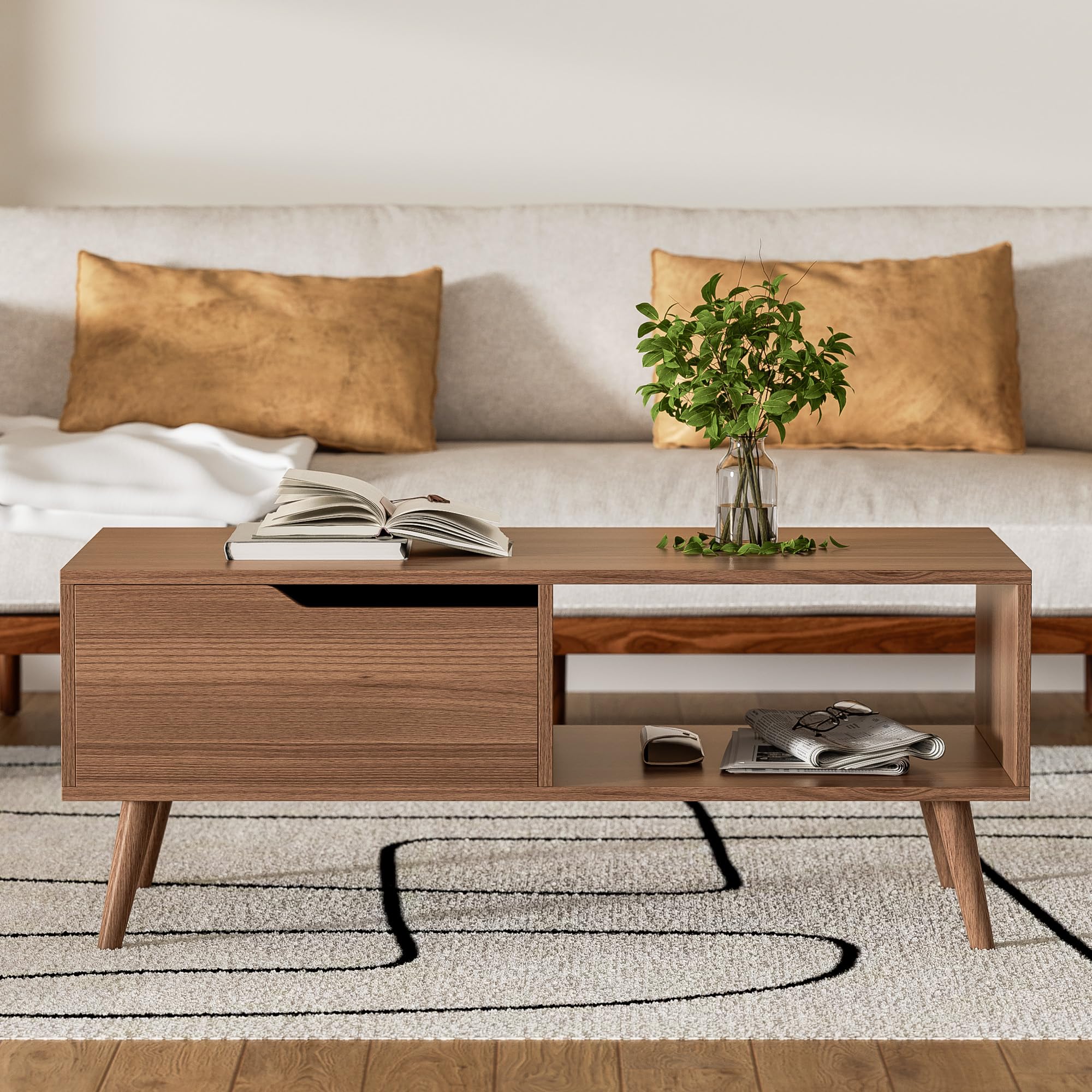 Amazon.com: DIYART Brown Coffee Table, Mid Century Modern Coffee