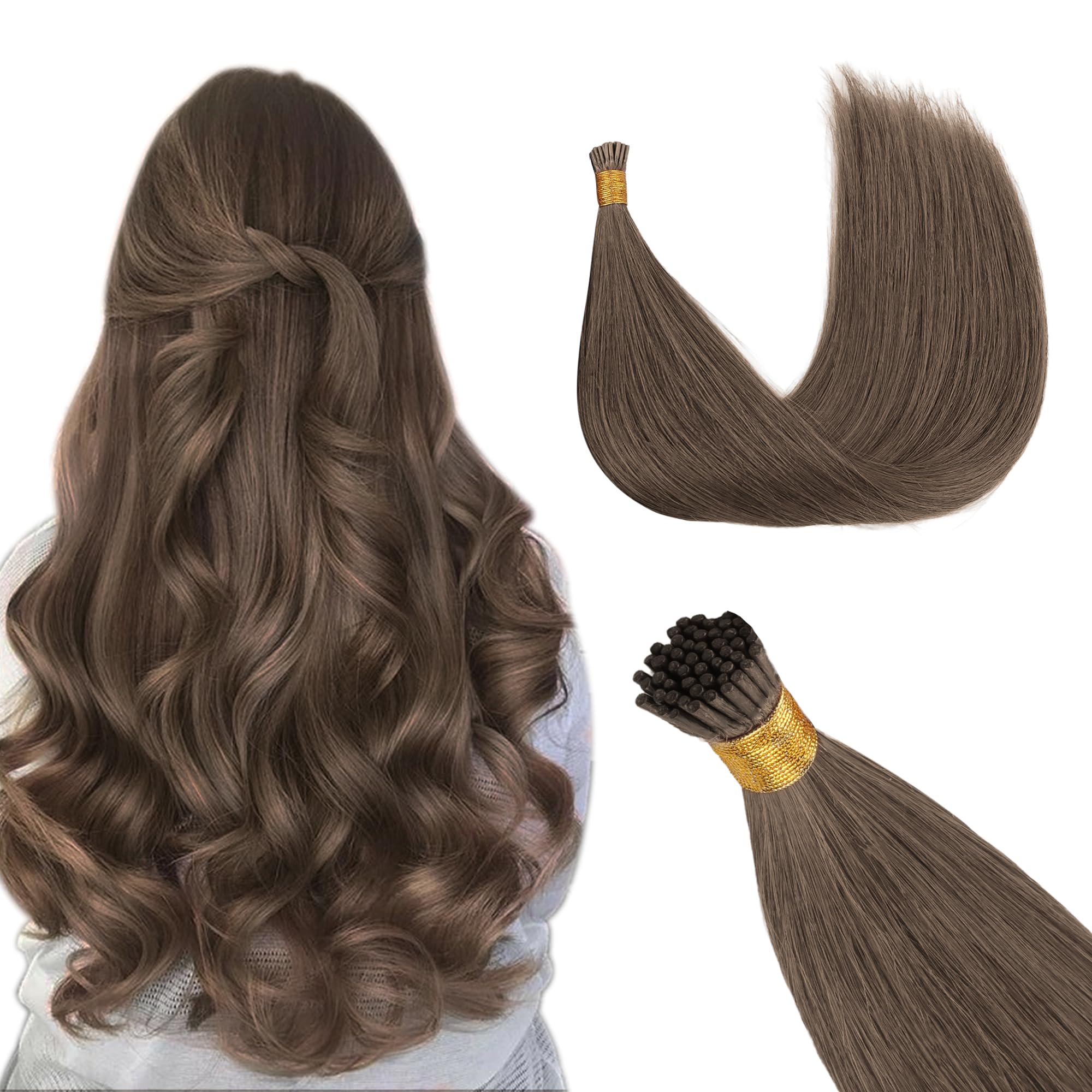 GOO GOO I Tip Hair Extensions, Real Human Hair, 20inch 50g, Cold Fusion, Invisible Remy, 5 Light Ash Brown
