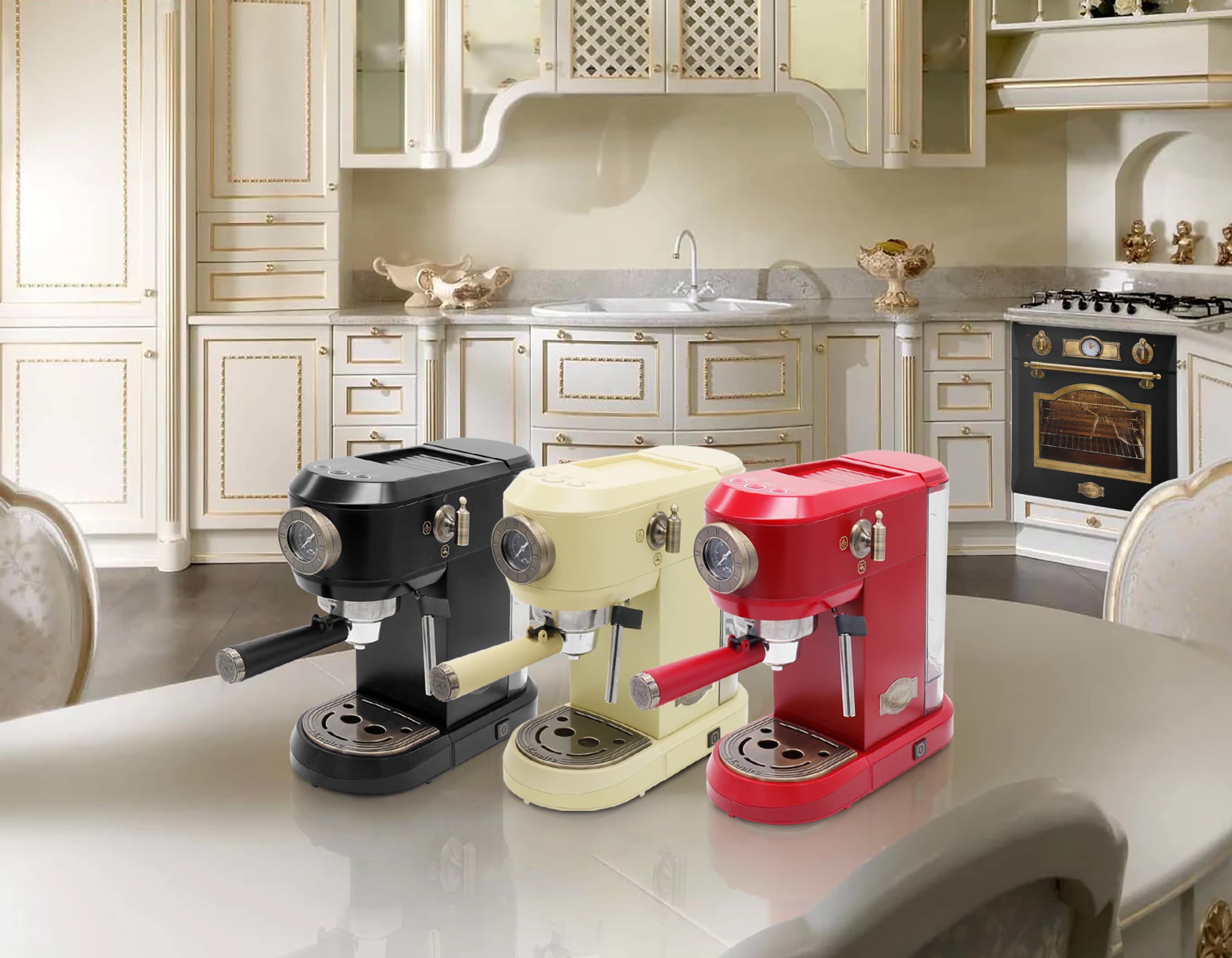 Kaiser Empire M 2530 Em Mikrowelle 25L Mikrowellenherd mit Heißluft Grill 25 Funktionen + Kaffeemaschine KA 2005 Em Empire Siebträger-Espressomaschine,19 bar